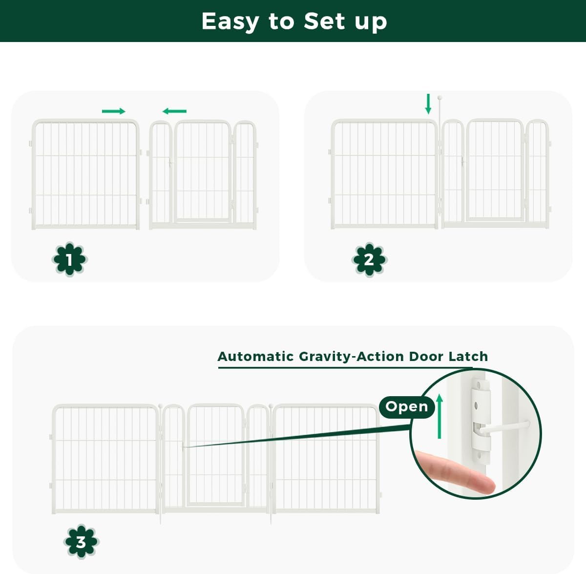 FXW Decorative Garden Fence for Yard, 24in(H) x 90ft(L) 48 Panels Heavy Duty No Dig Metal Fencing with Gate, Tall Animal Border Barrier for Dogs, White│Patented