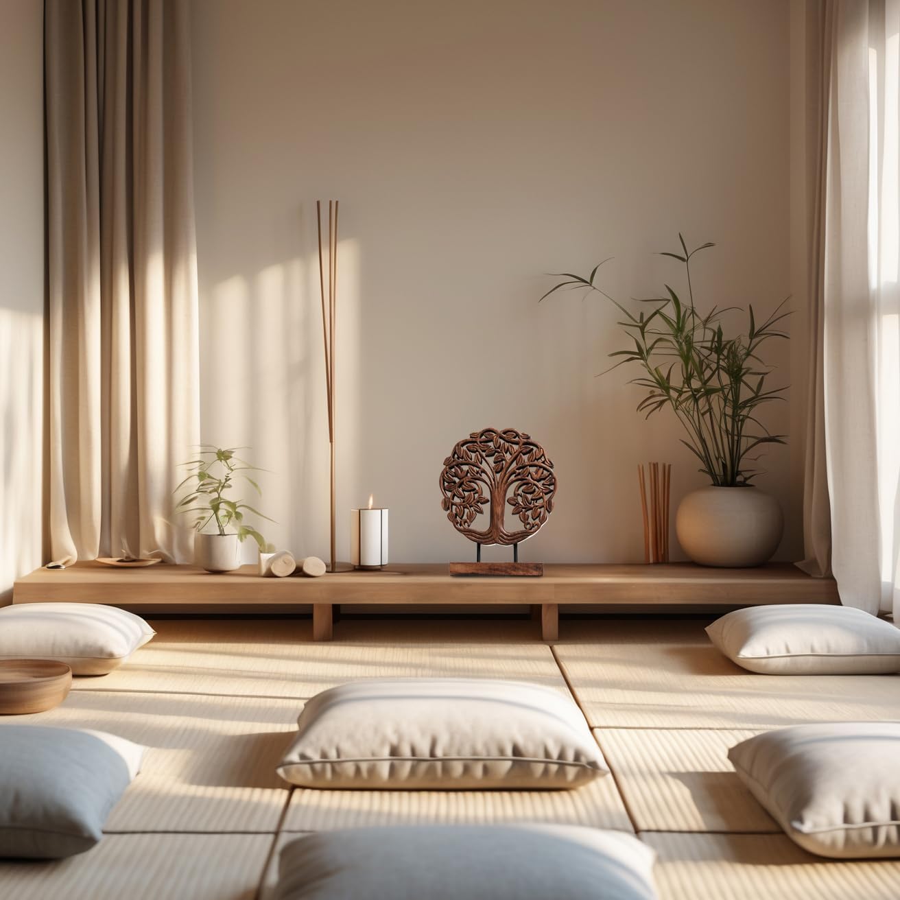 Decozen Solid Wood Tree of Life Sculpture - Home Decor, Living Room, Boho, Shelf, Coffee Table, Centerpiece Table Decorations, Mantle, Dining Table Centerpiece, Bathroom Shelf, Entryway, Farmhouse