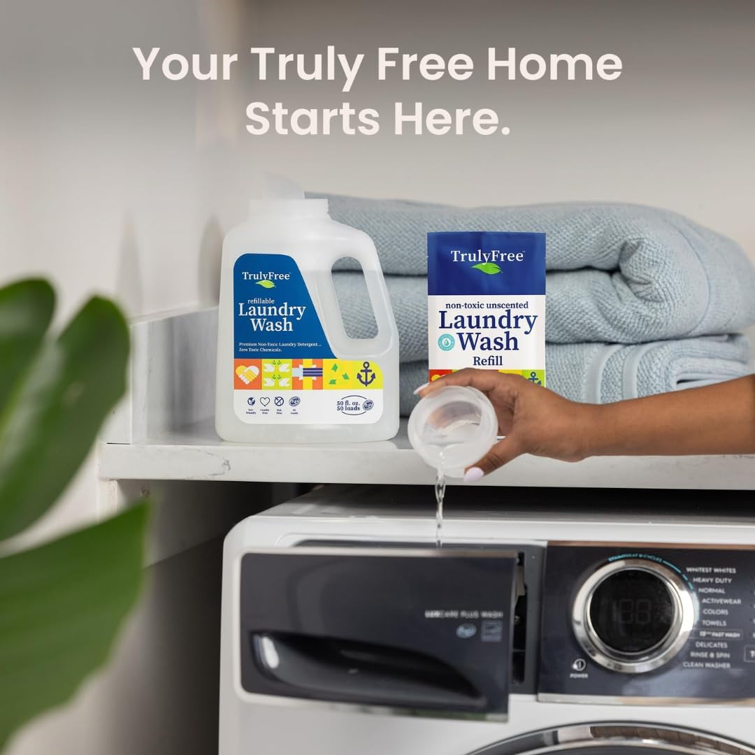 Laundry Wash Detergent for Sensitive Skin, Gentle & Safe for Baby Clothes | Plant-Based, Natural Ingredients | Unscented | Include 1 Refillable Bottle (150 Loads)