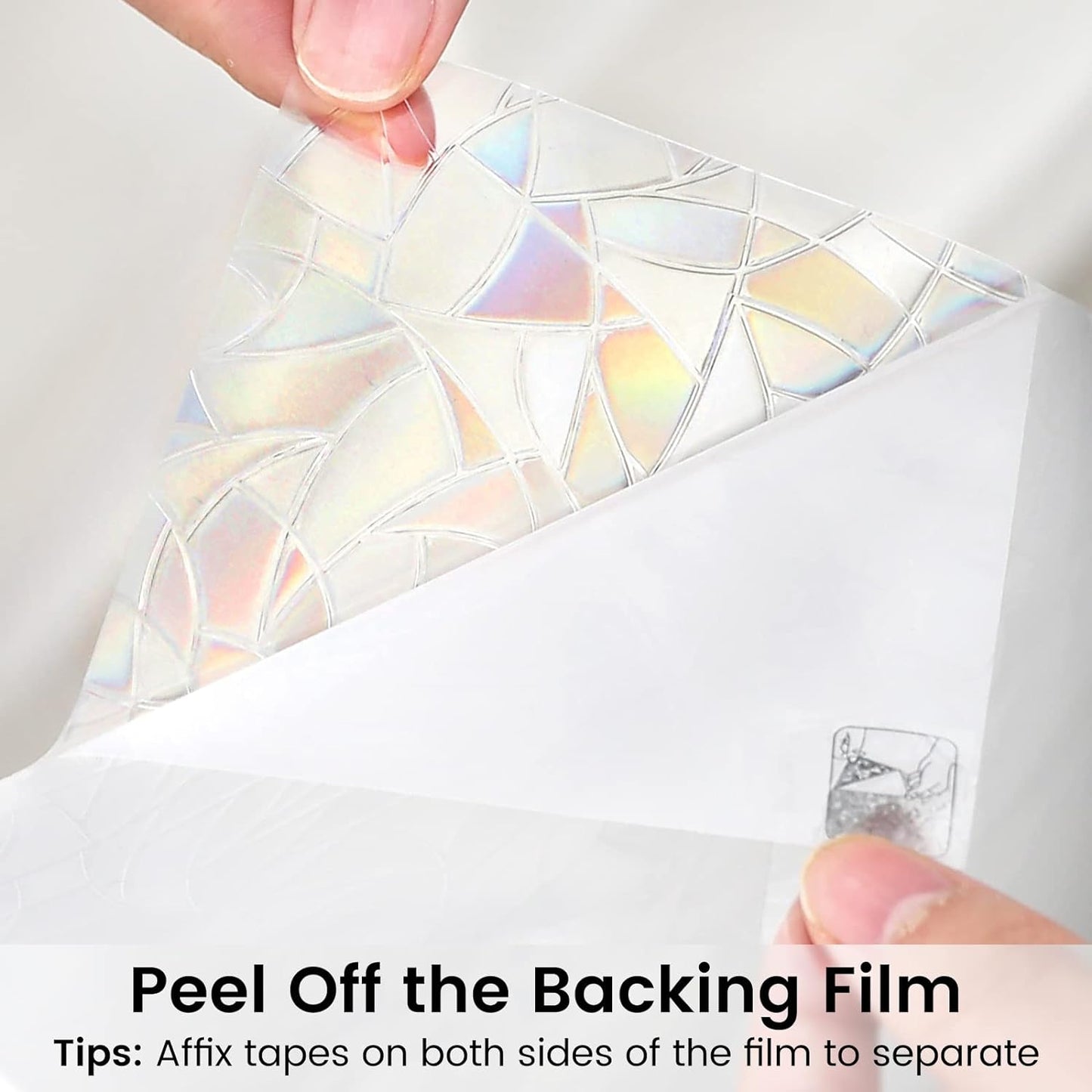 DOWELL Window Privacy Film, Rainbow Window Film, Decorative Stained Glass Clings, Static Cling Door Sticker, Non-Adhesive 3D Decals for Home UV Protection, 35.4 x 118 inches