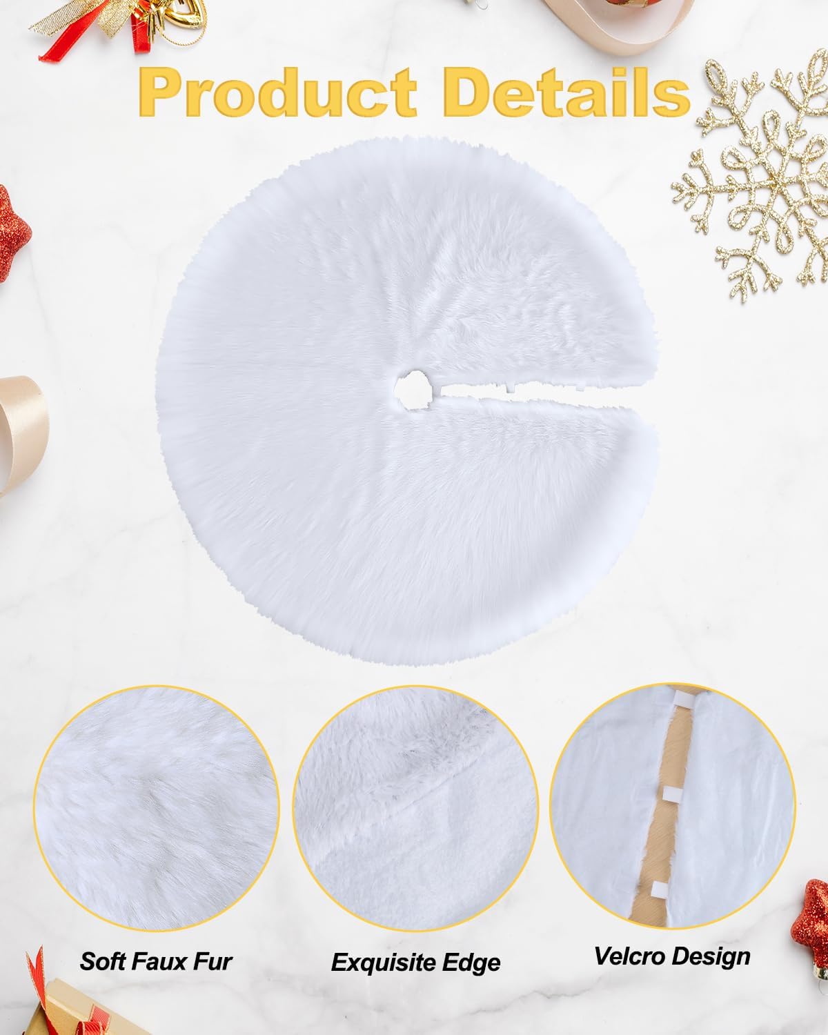COOLWUFAN 36 Inches Christmas Tree Skirt for Xmas Tree Holiday Party Decorations White Plush (White)