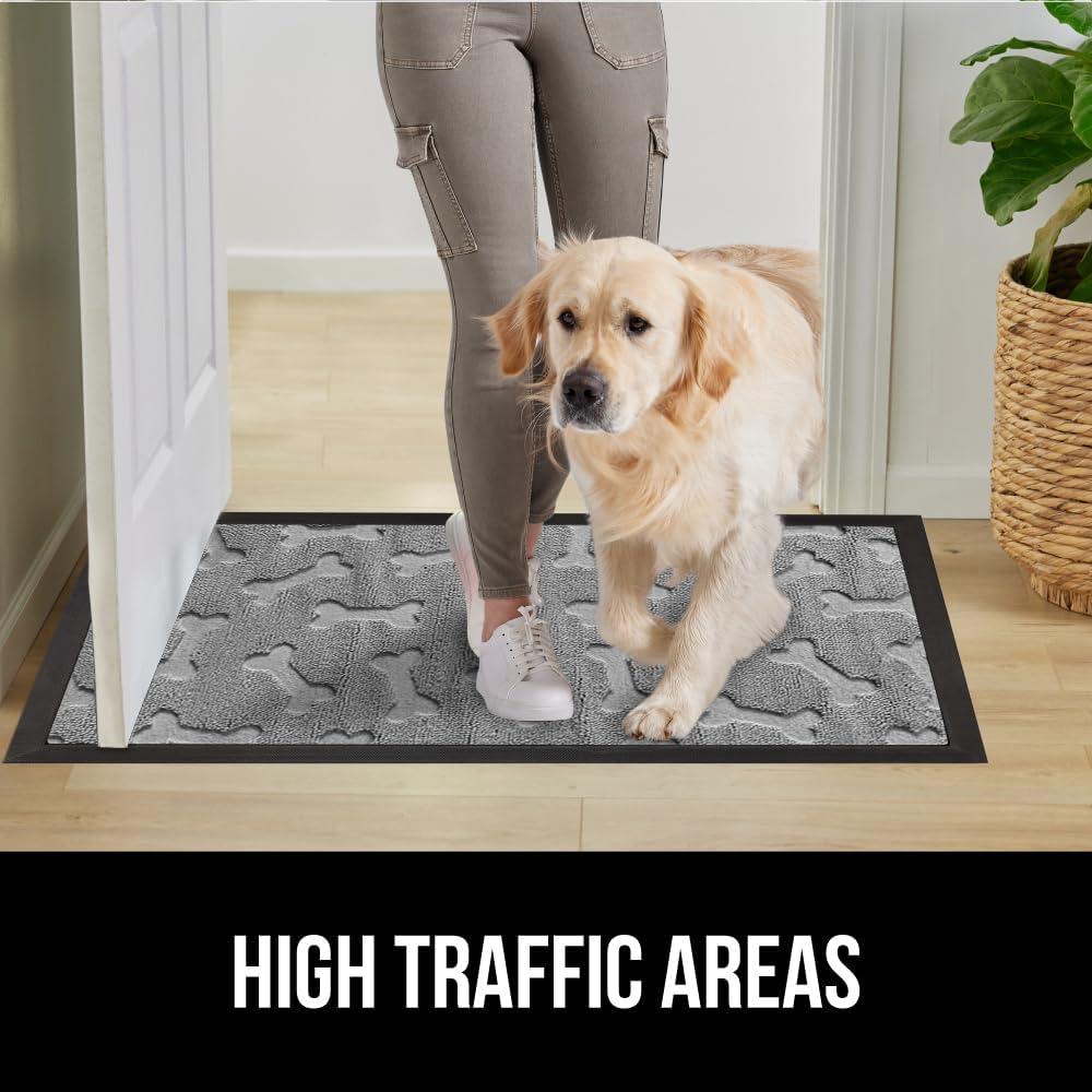 GORILLA GRIP 100% Waterproof All-Season WeatherMax Doormat 35x23, US Designed Natural Rubber, Stain and Fade Resistant, Low Profile Indoor Outdoor Door Mats, Easy Clean Patio Mat, Light Gray Bones