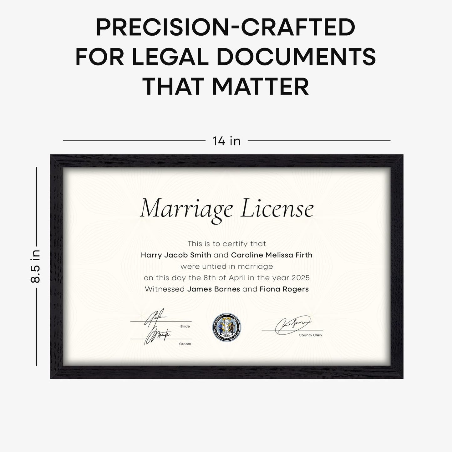 Homeforia 8.5x14 Marriage License Frame Black, High End Oak 8.5x14 Certificate Black Wood Frames, 8.5by14 Wooden Frame for Wall & Tabletop, 8.5 by 14 Picture Frames, Tempered Glass, Wall Kit, Set of 1