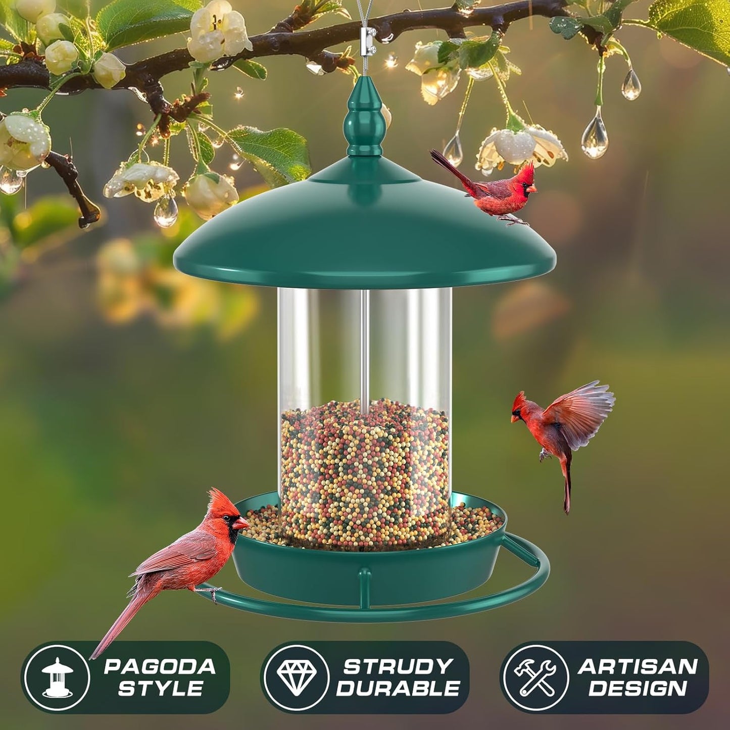 Pack of 2 Bird Feeder for Outdoor Hanging. Green