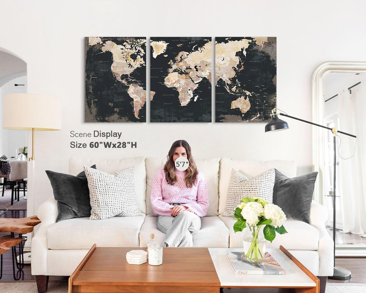 Elixart Bedroom Wall Decor Inspirational Wall Art Black Wall Pictures for Living Room Paintings for Wall Decoration Map Canvas Artwork Big Brown Decor for Kitchen Dining Room