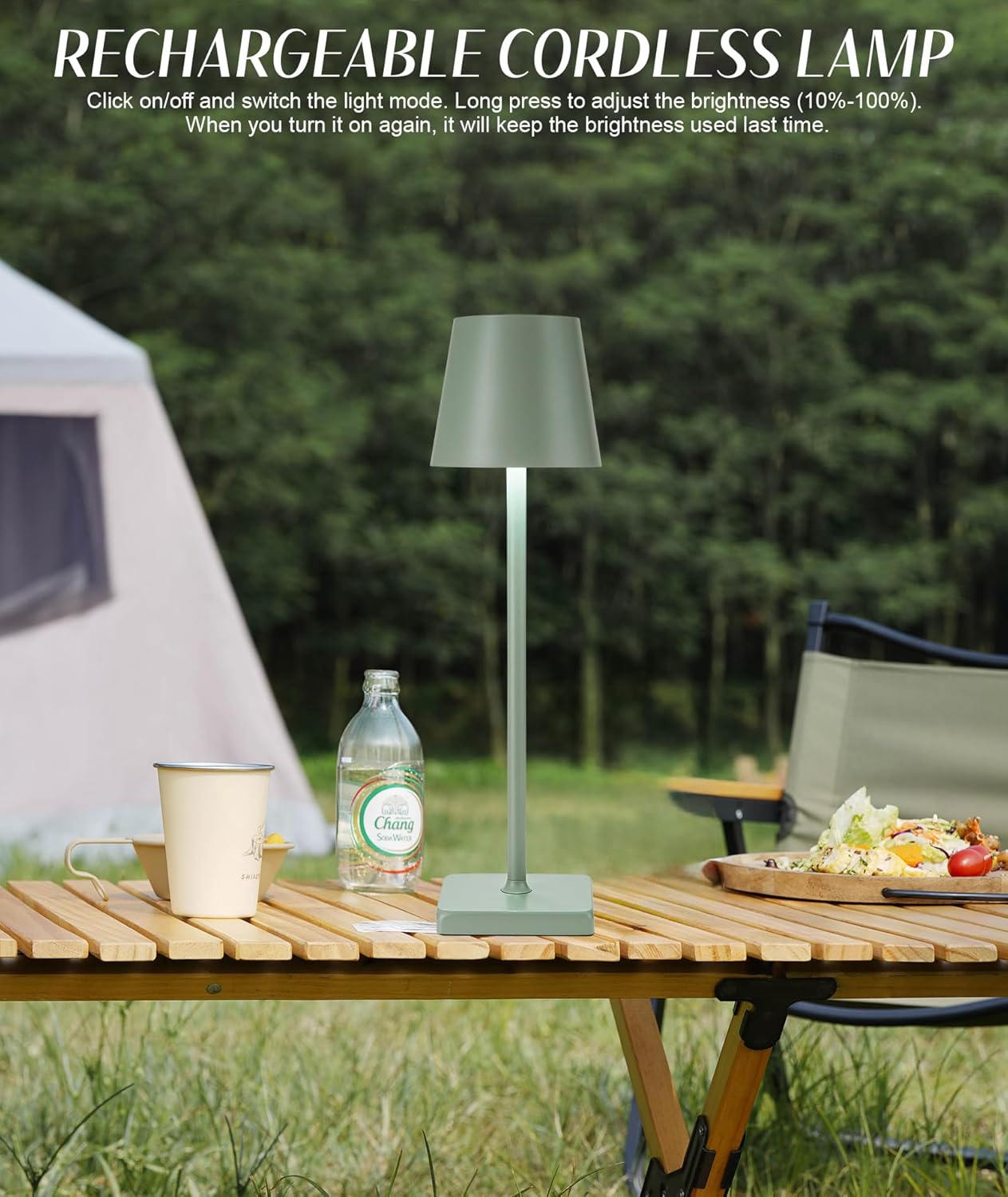 HASUN 2 Pack Cordless Table Lamp, Portable LED Desk Lamp, 5200mAh Battery Operated Lights, 3 Color Stepless Dimming Up, Night Light for Bedroom/Date/Bars/Cafe/Camping (Green 2Pack)