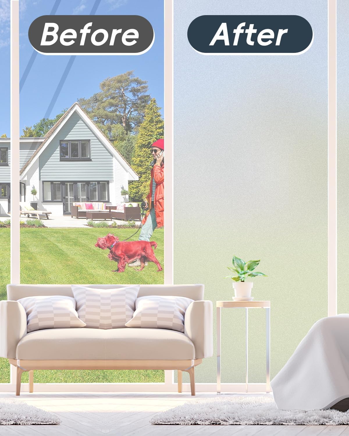 Frosted Glass Window Privacy Film Decorative with Tools, 2 Way Frosting Privacy Film for Glass, Static Cling Window Tint for Home Anti-UV, Covering Clings 47.2" by 78.74"