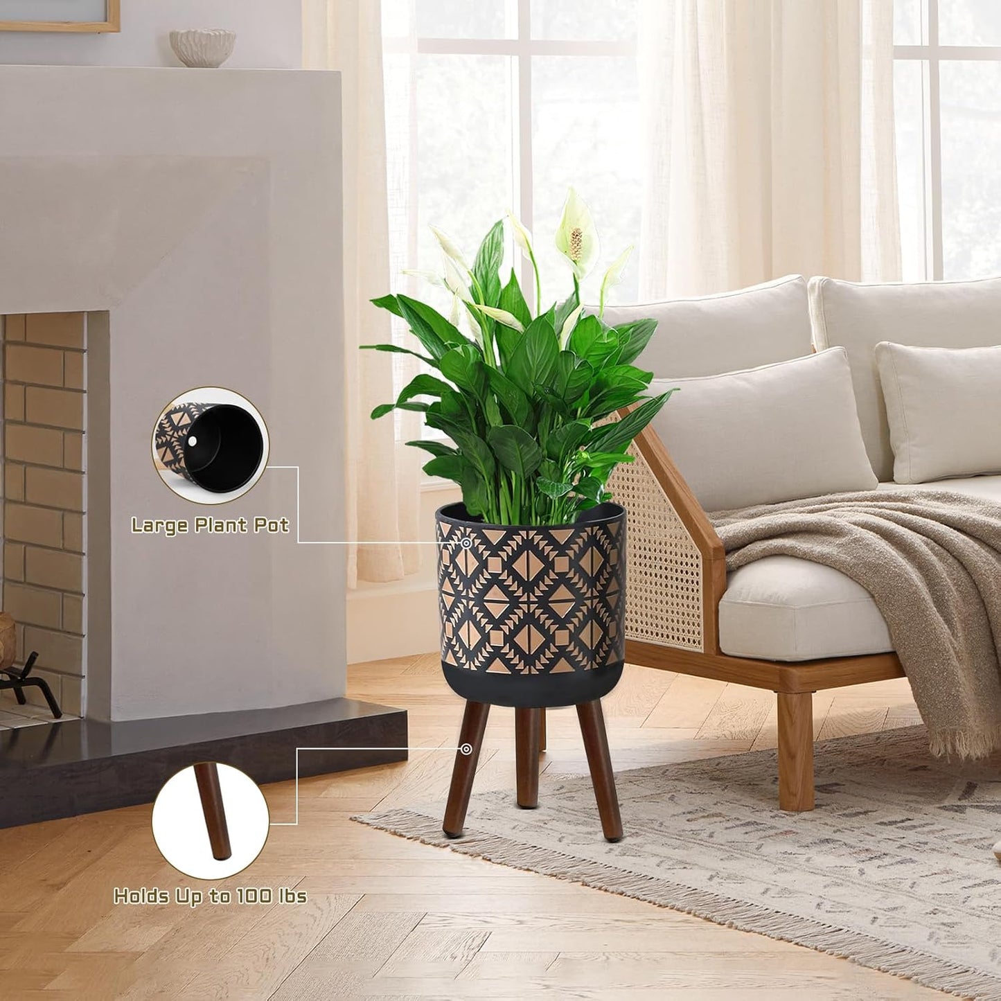 Flower Pot with Legs Tall Flower Pot with Drainage Holes for Indoor and Outdoor Decorative Planting (Black Gold, 10 Inches)