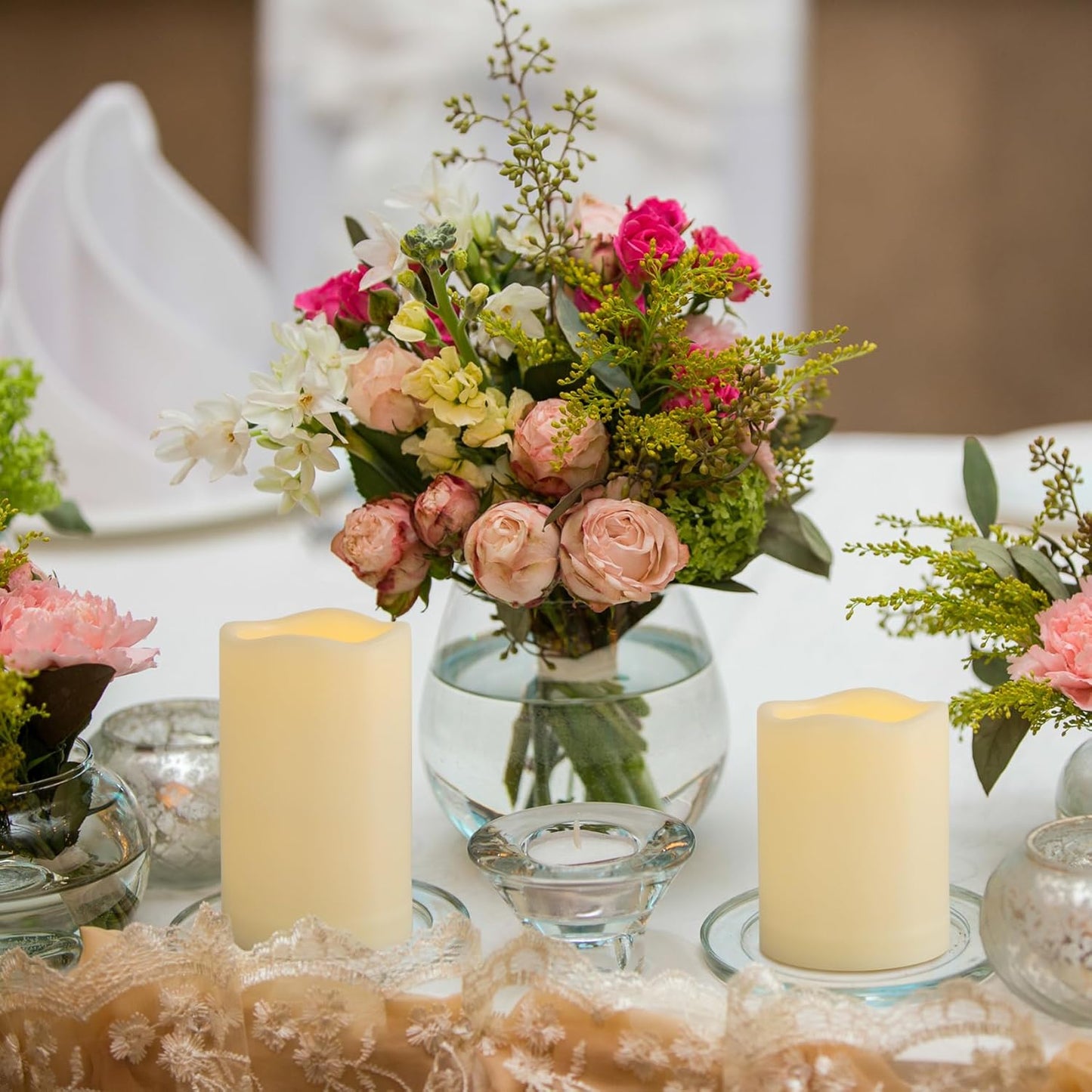 1 Pack 3" x 4" Battery Operated Flameless Candles with Remote and Timer, Outdoor Flickering LED Pillar Flameless Candles for Home Decor, Ivory, Plastic