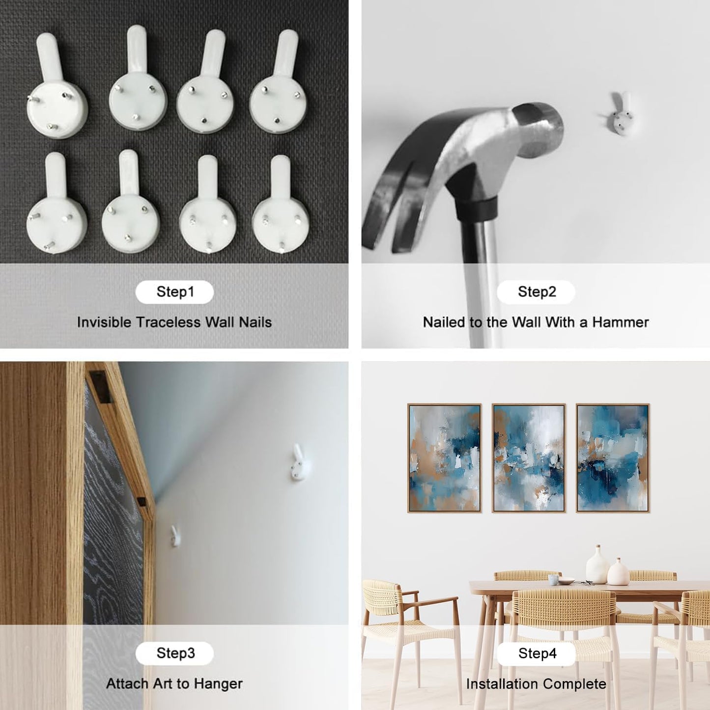 HLNIUC Large Blue Abstract Framed Canvas Wall Art,Blue and Brown Brush Strokes Wall Decor Set of 3(16”x24”)Neutral Modern Wall Painting,Watercolor Minimalist Abstract Art Print for Living Room,Bedroom