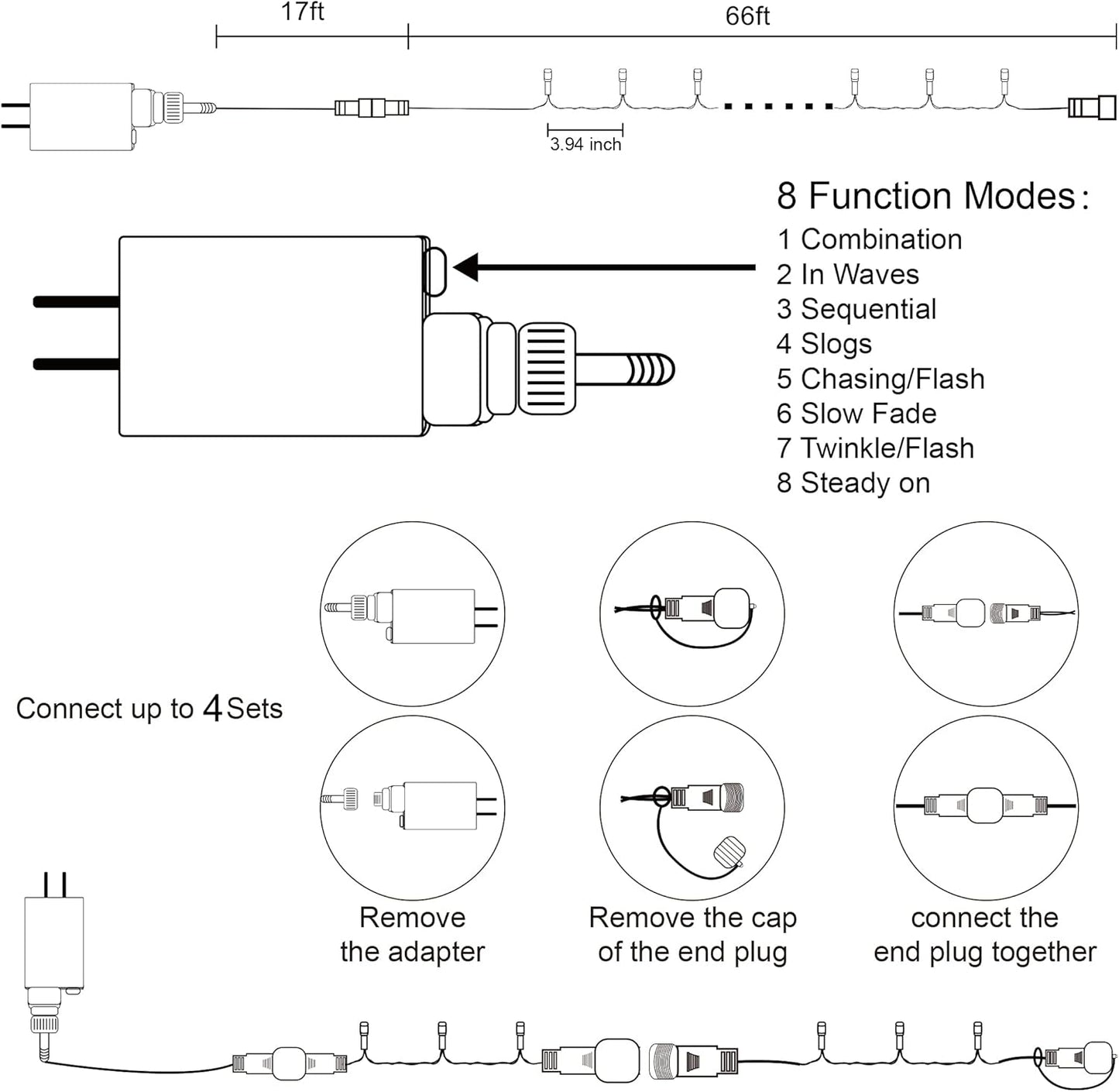 Home Lighting 66ft Christmas Decorative Mini Lights, 200 LED Green Wire Fairy Starry String Lights Plug in, 8 Lighting Modes, for Indoor Outdoor Xmas Tree Wedding Party Decoration (Warm White)
