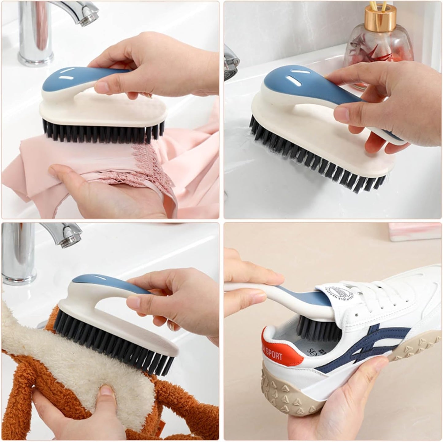 Soft Bristle Scrub Cleaning Brush Stain Remover Brush Fabric Cleaning Brush Laundry Brush Small Scrub Brush Cleaner Household Cleaning Brushes for Carpet, Clothes, Bathroom,Sneaker-2 Pack (Gray)