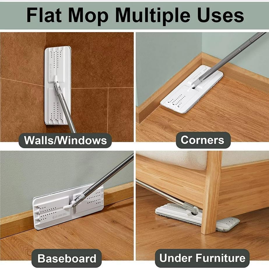 JOYMOOP Flat Mop Pads, Microfiber Mop Cleaning Pads, Washable Pads, Pads Replacement for JOYMOOP Flat Mop or Mop Bucket Set, Pack of 4 Refills 13inch - Grey and Stripe