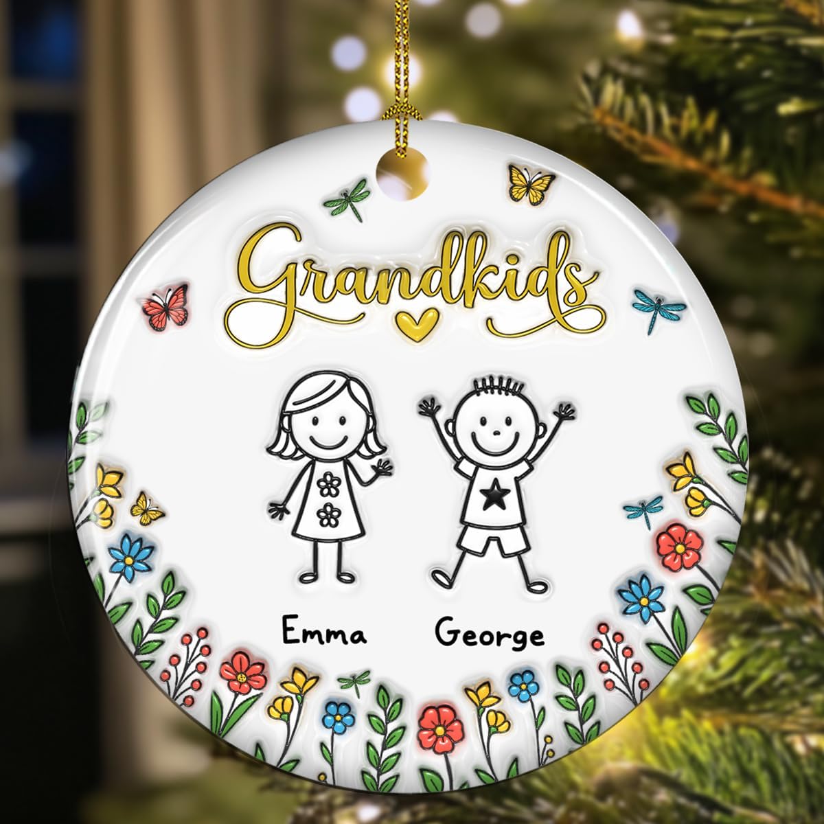 Grandkids Personalized Ceramic Ornament โ Personalized Family Tree Decoration, Grandparent Holiday Keepsake