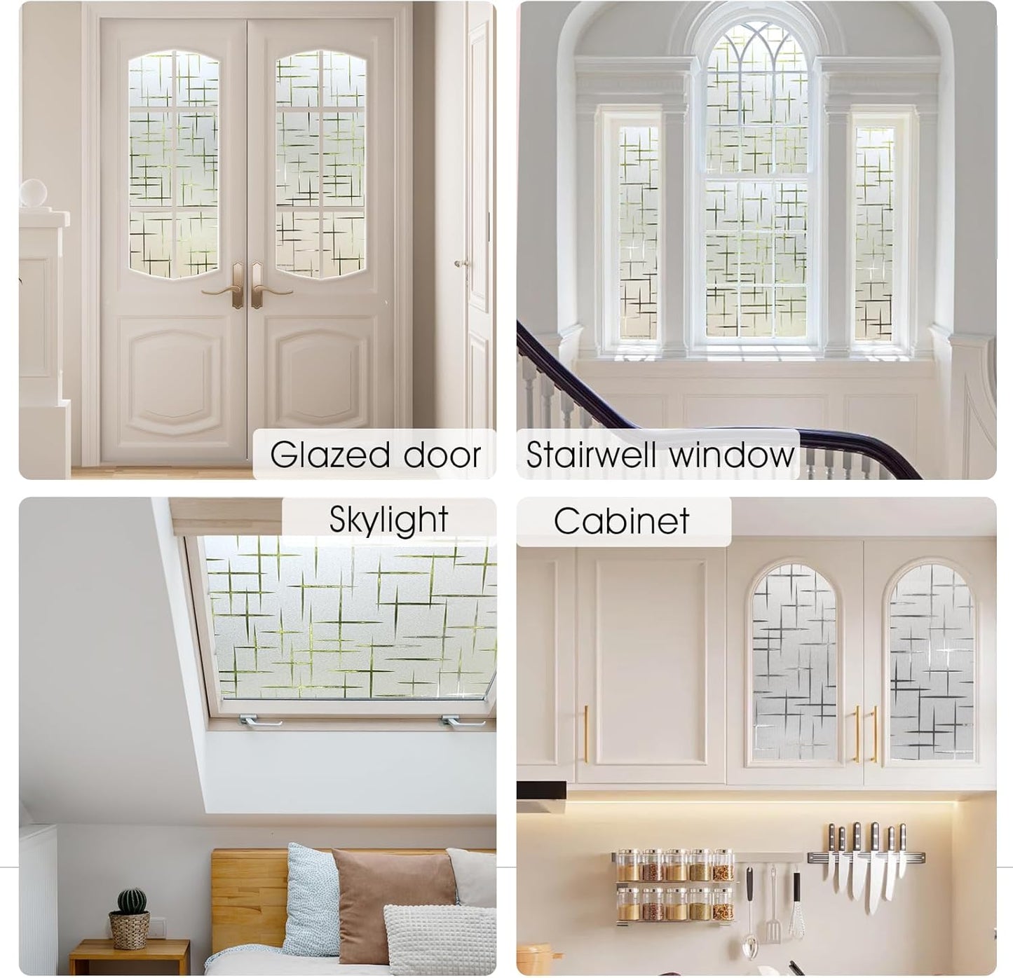 HIDBEA Window Privacy Film, Decorative Staic Cling Frosting Film, Heat Control UV Blocking Non-Adhesive Window Sticker for Home, Cross Pattern,29.5 X 78.7 Inches