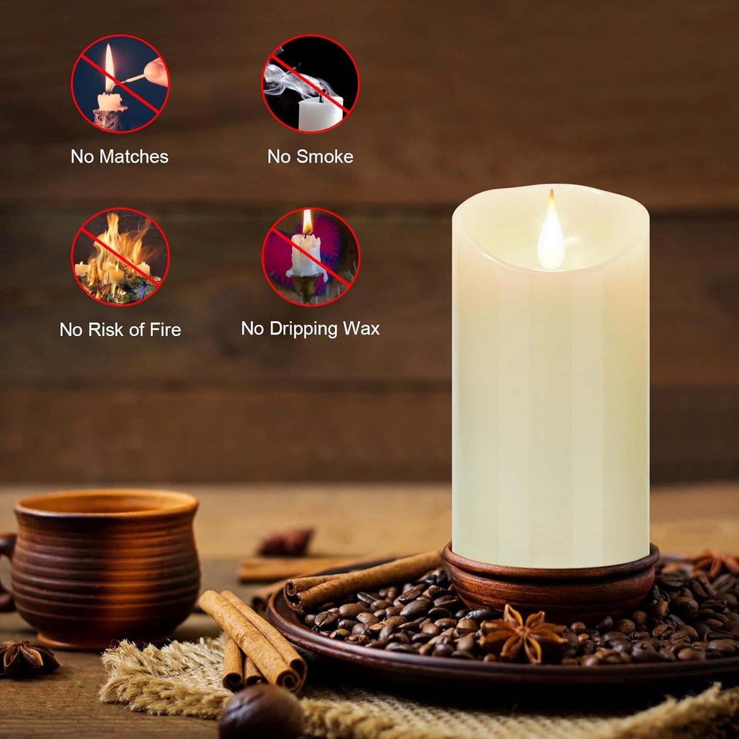 Flameless Battery Operated LED Candles 3D Wick with10key Button Remote Control 24-Hour Timer Set of 2 Electric Flickering Pillar Real Wax,Wedding, Party, Home Decoration