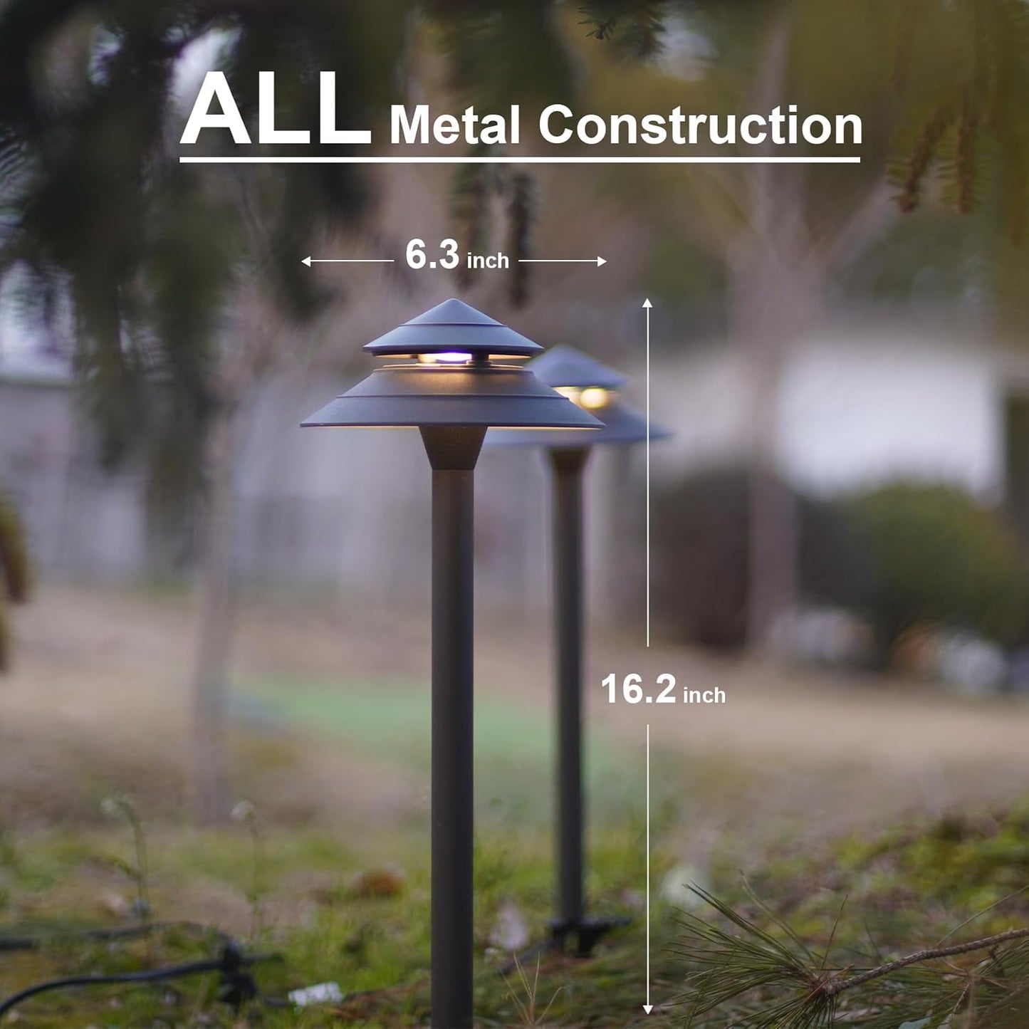 GOODSMANN Pathway Lights 3W LED 2PK Outdoor Low Voltage Landscape Lighting 180 Lumen Hardwired 2 Tier Pagoda Path Lights 3000K Warm White Metal 12V Electric Sidewalk Walkway Light with Connectors