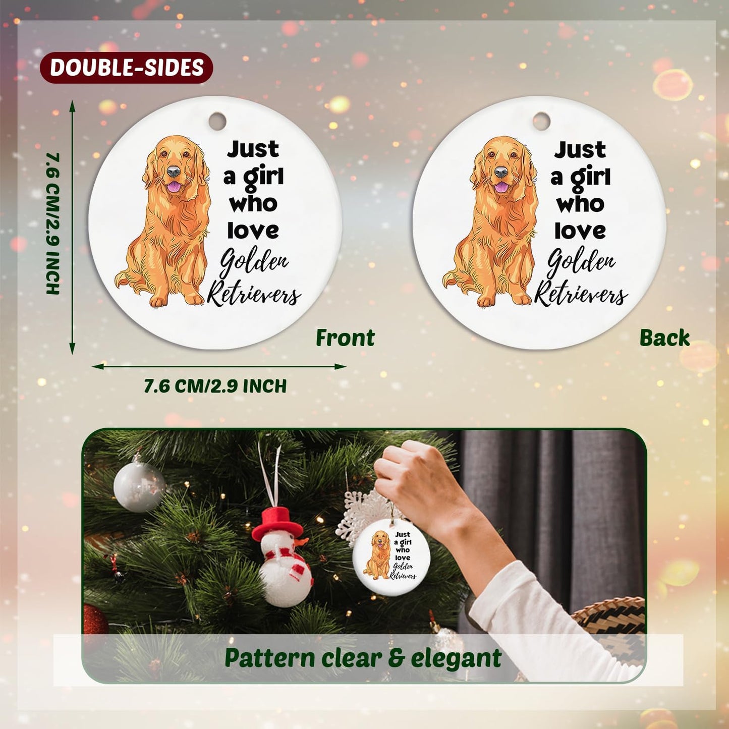 Golden Retriever Ornaments for Christmas Tree, Dogs Lovers Gifts for Women, Just a Girl Who Loves Golden Retriever Ceramic Christmas Tree Ornaments