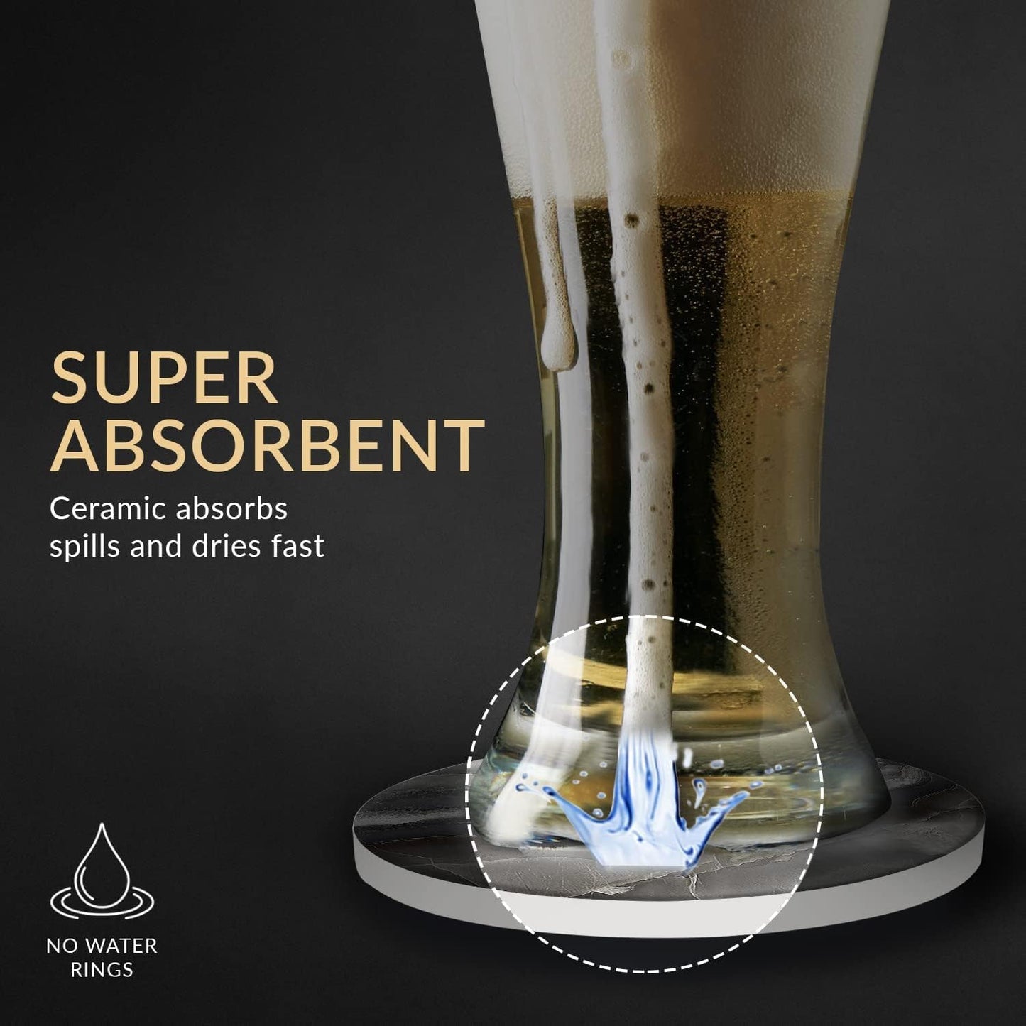 Emerson Coasters for Drinks Absorbent – Dining Table Set of 6 with Holder, 100% Ceramic Wooden Tabletop Protection Marble Style - Non Slip & Cork Bottom - Heavy Duty (Blue Onyx)