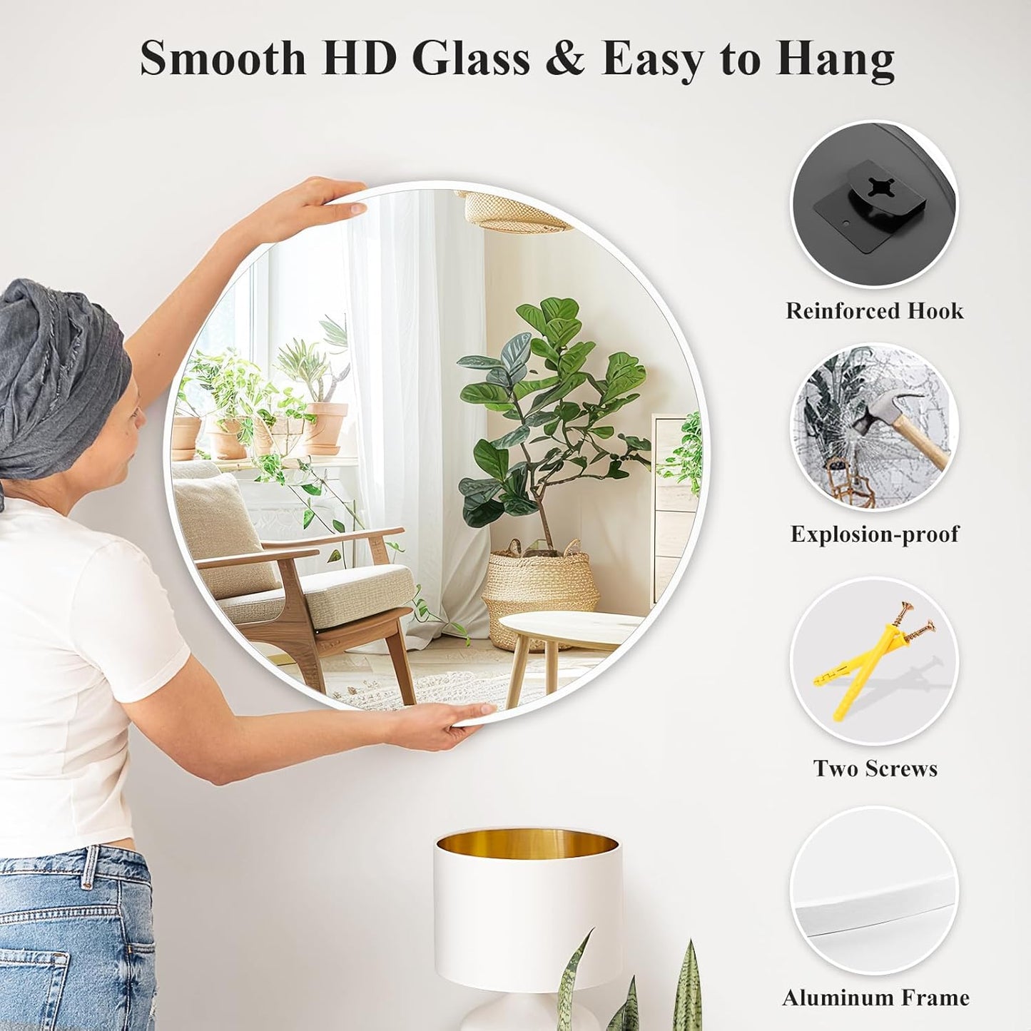 Fabuday White Round Mirror 30 Inch - Large Circle Mirror for Bathroom, Living Room, Hallway, Entryway, Matte Aluminum Frame Circular Mirrors for Wall Decor