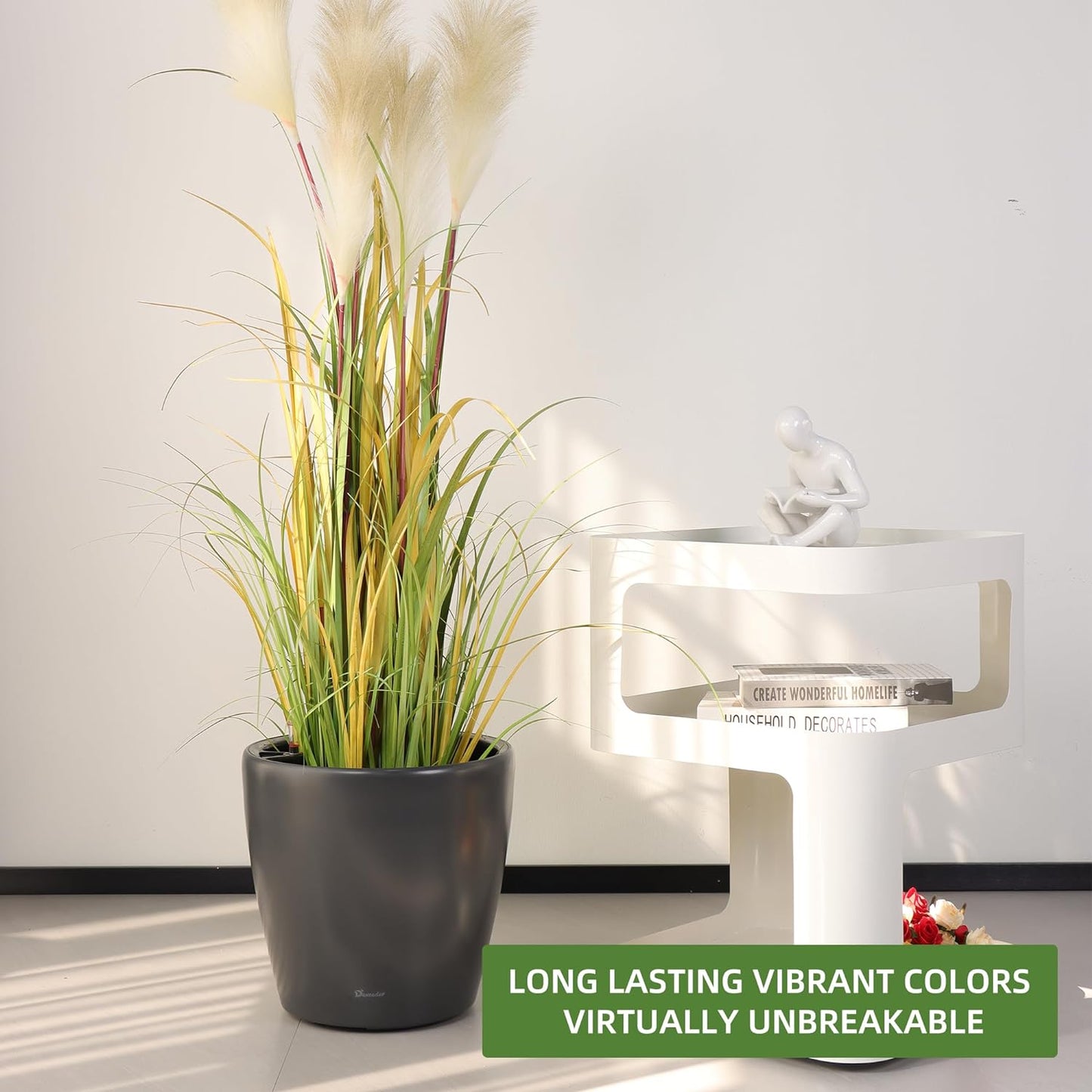 Dexceder 13x12 Self Watering Planter with Wheels Indoor Outdoor, Inner Pot Design, Thickened Large Floor Standing Flower Plant Pot with Water Level Indicator (Slate Gray Matte)