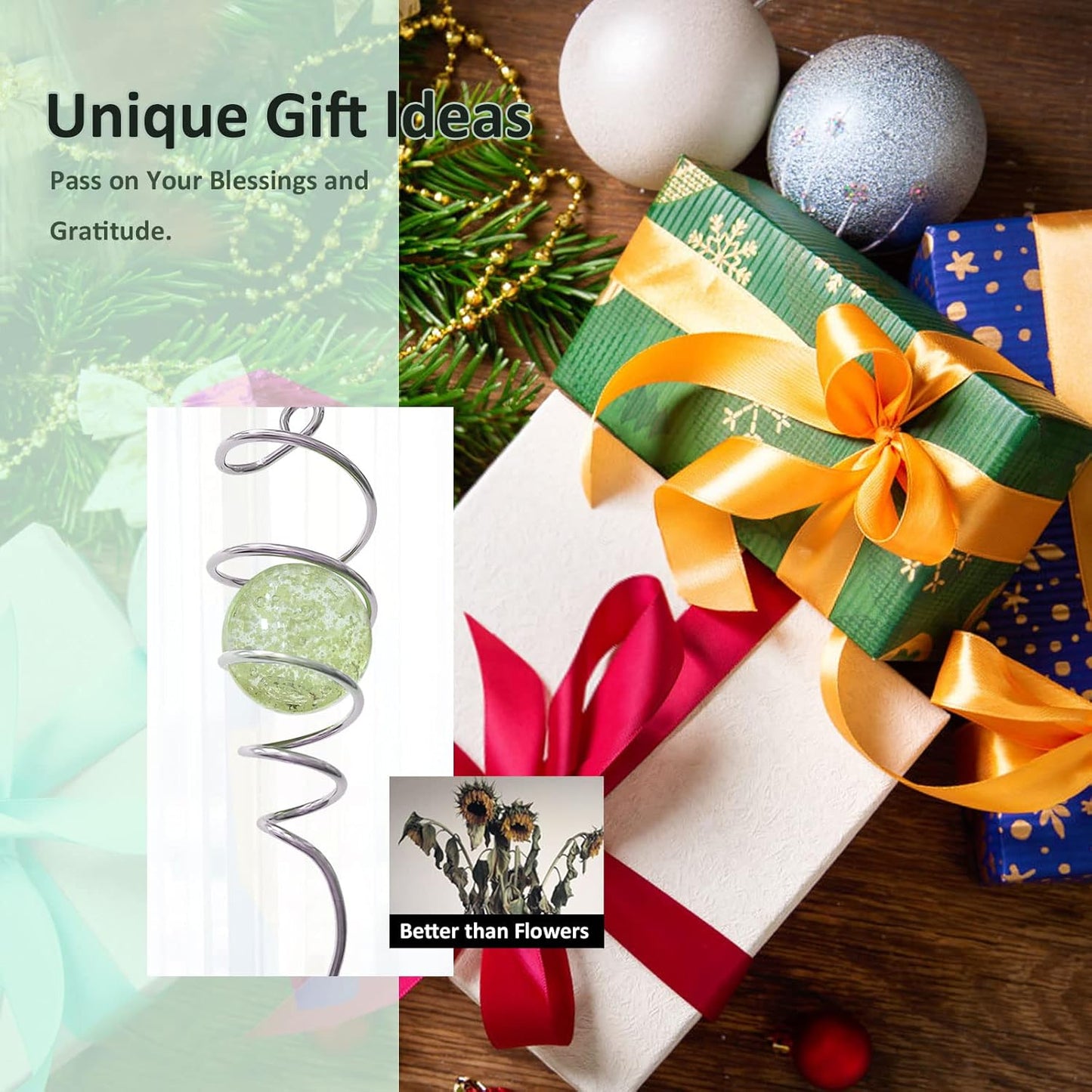 Glow in The Dark Wind Spinner Tail Gazing Ball Spiral Decorative Spiral Tail Wind Spinner Stabilizer Sun Catcher,Indoor Outdoor Hanging Art Garden Decoration Wind Sculpture Stabilizer-13in