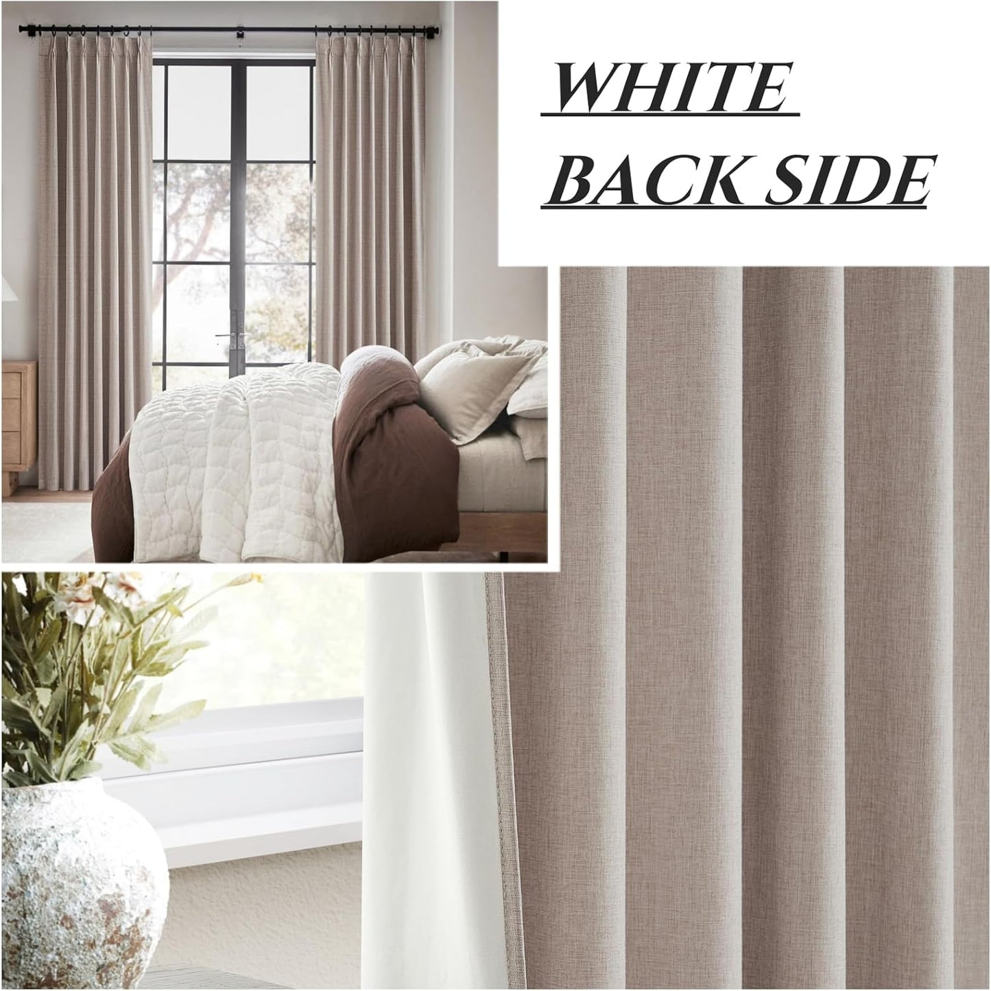 Extra Long Blackout Curtains for 10 Foot High Living Room Large Window Pinch Pleated Linen Look Drapes 120 Inches Long 2 Panels Set Noise Cancelling Thermal Light Blocking Farmhouse Luxury