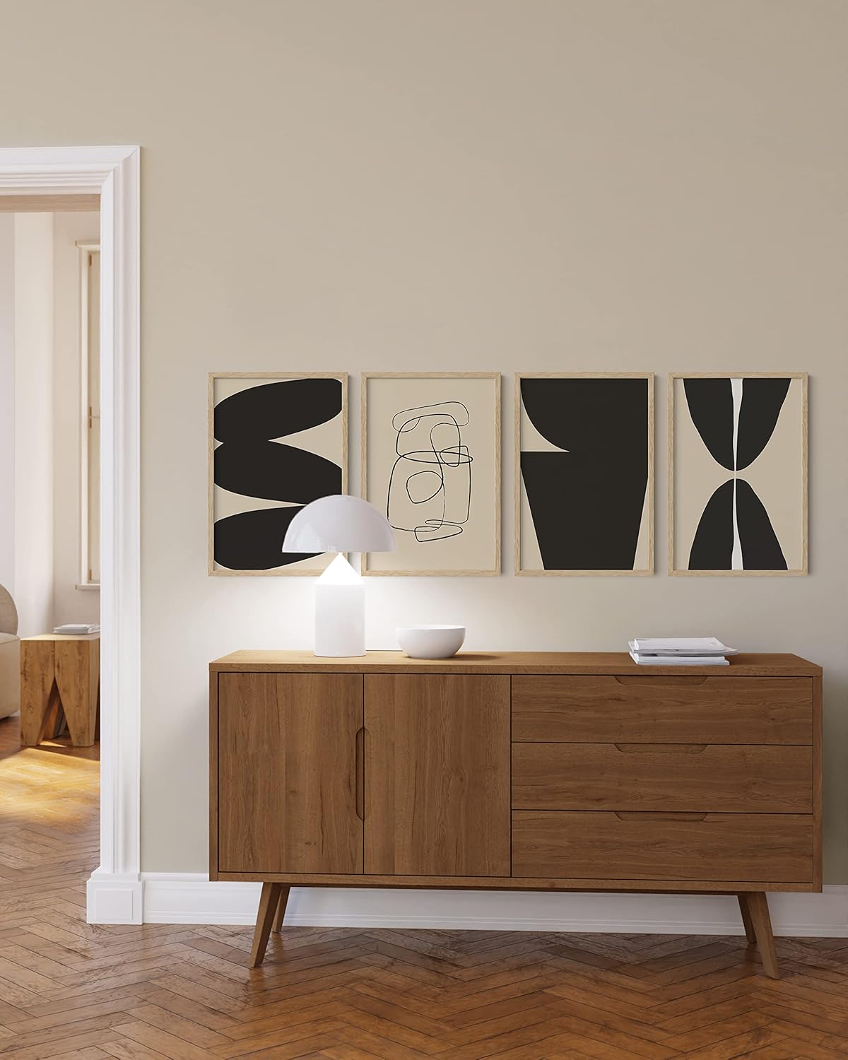 HAUS AND HUES Picture Frames 16x24 - Set of 4 Standalone Beige Oak Frame 16x24 Picture Frames for Wall, Poster Frames 16x24, 16 x 24 Gallery Wall Frame Set, 16 by 24 Picture Frame (Beige Frame)