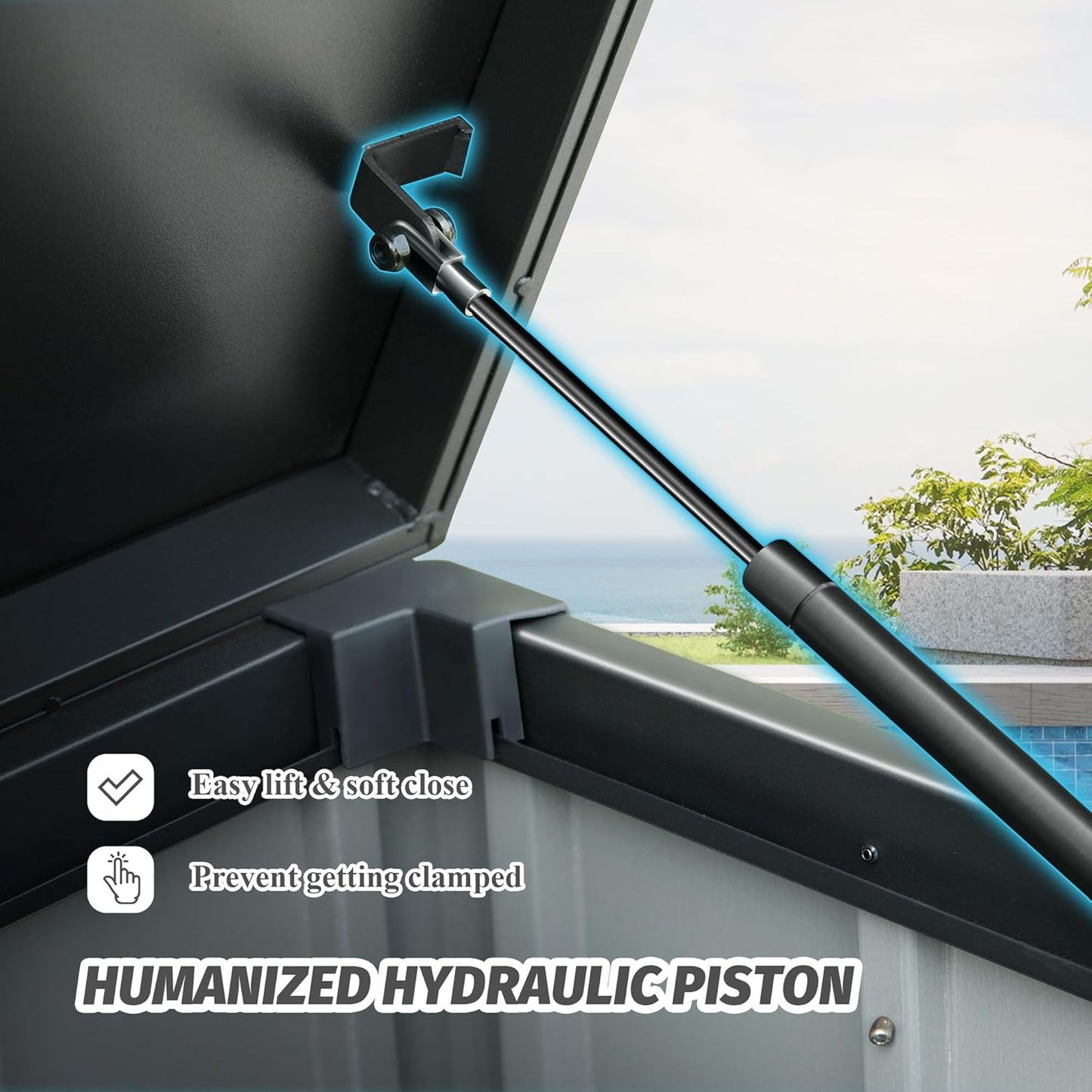 Domi Deck Box 190 Gallon, Waterproof Lockable Steel Outdoor Storage Container for Outside Cushions, Garden Tools and Pools Equipment, Gray