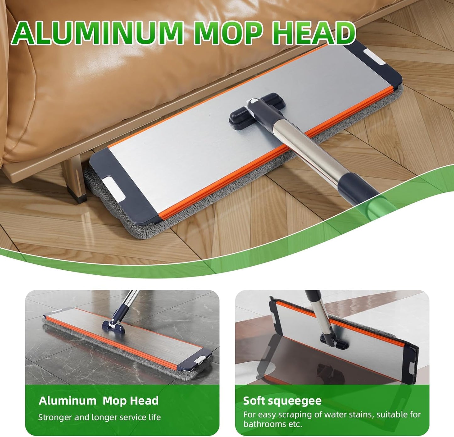 Mop and Bucket Set with Wringer for Home, 360° Flat Squeeze Mop with Long Handle and 6 Microfiber Cloths for Floor Cleaning (White+Blue, Slim Bucket and 15.7'' Aluminum Alloy Mop Head)