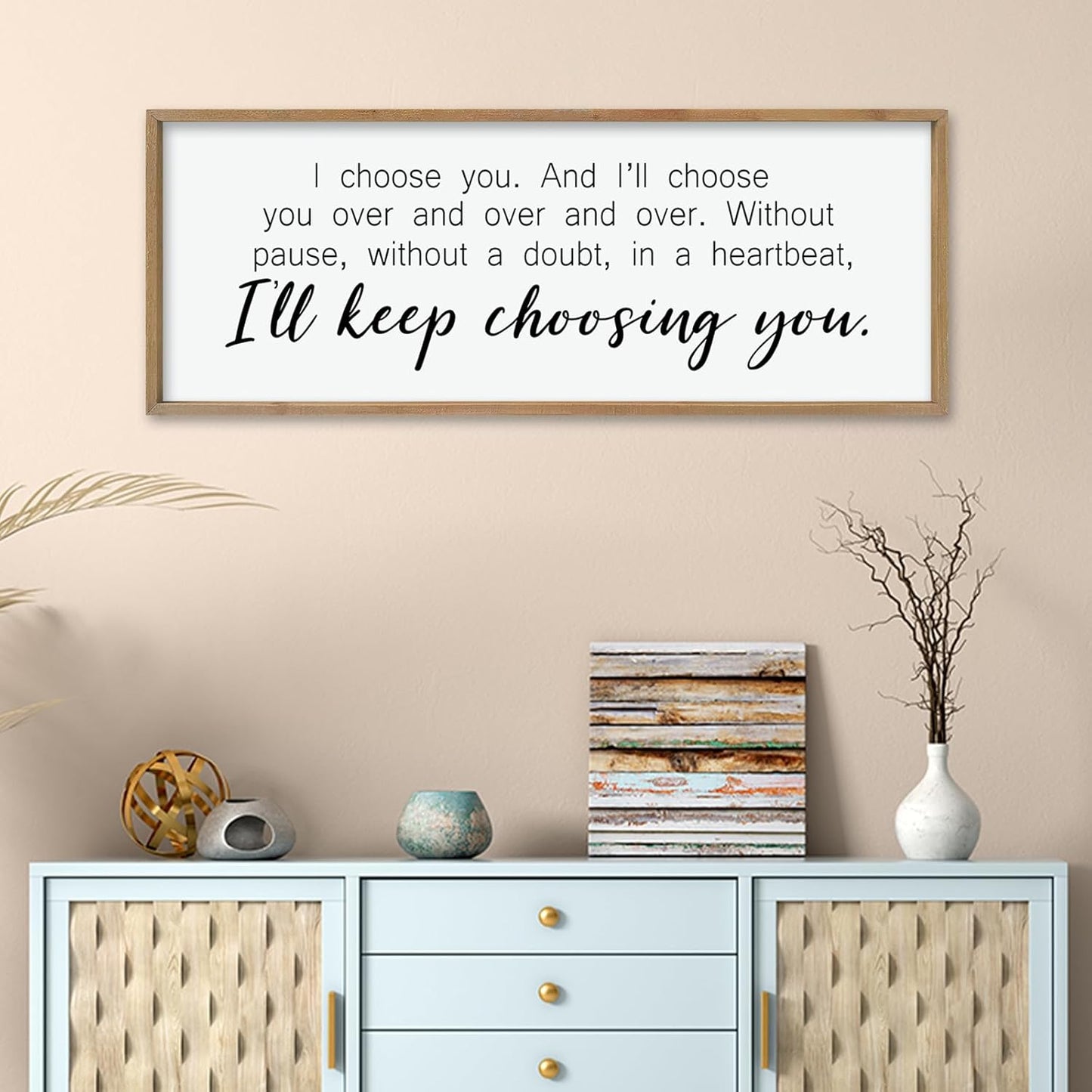 comurdyo I'll Keep Choosing You Sign 40"X15" for Master Bedroom Above Bed Wall Decor I Choose You Large Wood Framed Wall Hanging Art (Wood)