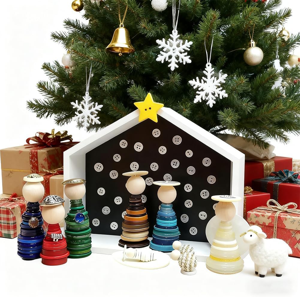 DIY Christmas Button Ornament Making Set - Snowman/Santa/Angel, Fun Holiday Craft Kit for All Ages, Ideal Xmas Tree Hanging Decor & Festive Gifts (6pcs-E)