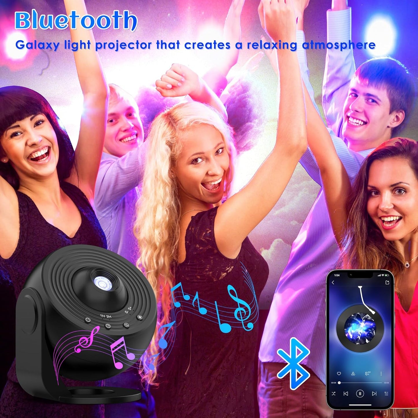 Galaxy Projector for Bedroom Pro Version, HD 12 in 1 Film Discs Star Projector with Bluetooth Galaxy Light, Planetarium Projector with Timer, White Noise, 360 ° Rotation, Remote Control,Black