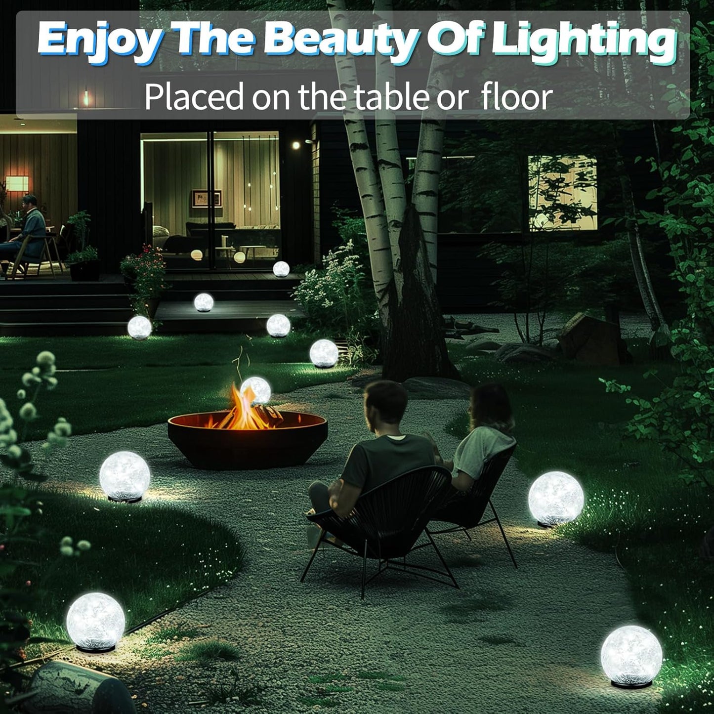 Garden Solar Ball Lights Outdoor Waterproof, 30 LED Cracked Glass Globe Solar Power Ground Lights for Path Yard Patio Lawn, Christmas Decoration Landscape White(2 Pack 3.9'')