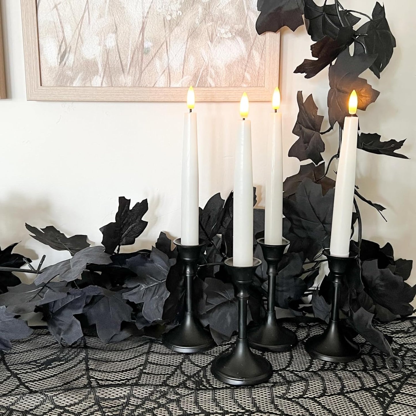 CQURE 8 Pack Black Fall Leaf Garland,Total 35.4Ft Halloween Garland Hanging Vines Artificial Fall Maple Leaves Thanksgiving Decor for Home Wedding Fireplace Christmas