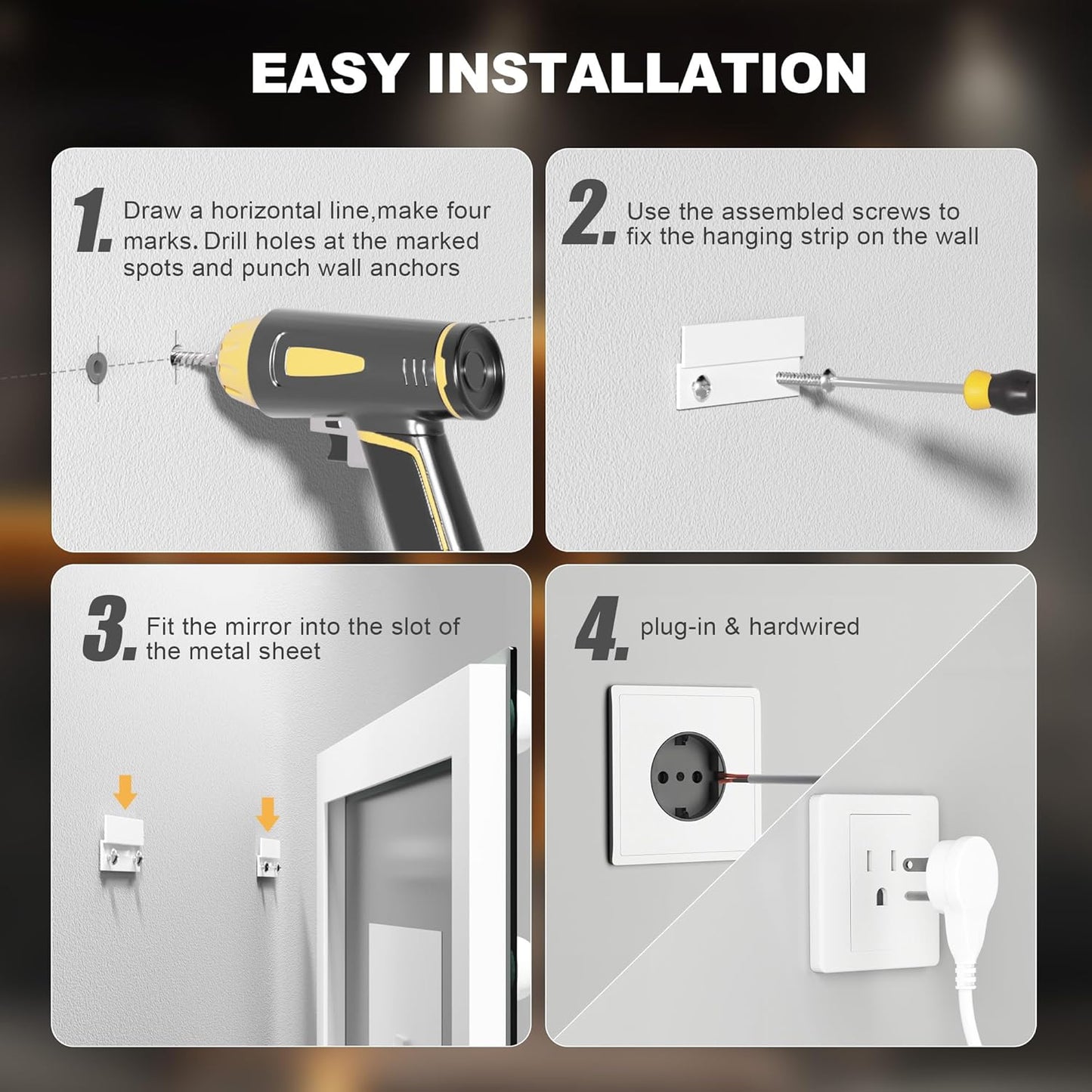 Hasipu LED Bathroom Mirror with Lights, 84" x 40" Hollywood Wall-Mounted Bathroom Mirror with 34 Dimmable Bulbs, 3 Colors Modes, Touch Control, Anti-Fog, Memory Function, Shatter-Proof, ETL Listed