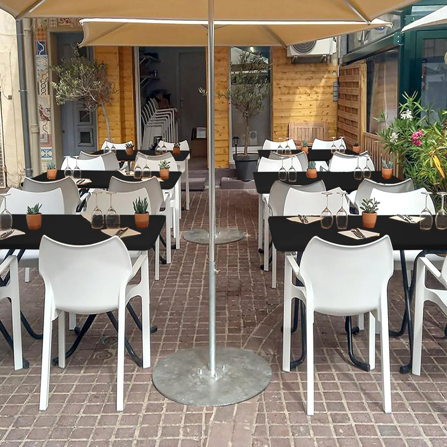 Fitted Tablecloth for 6 Foot Rectangle Tables-4 Pack Black Elastic Outdoor Picnic Table Cover-Spandex Stretch Folding Table Cloths 6 ft for Camping Dining Room Patio Kitchen Banquet Party