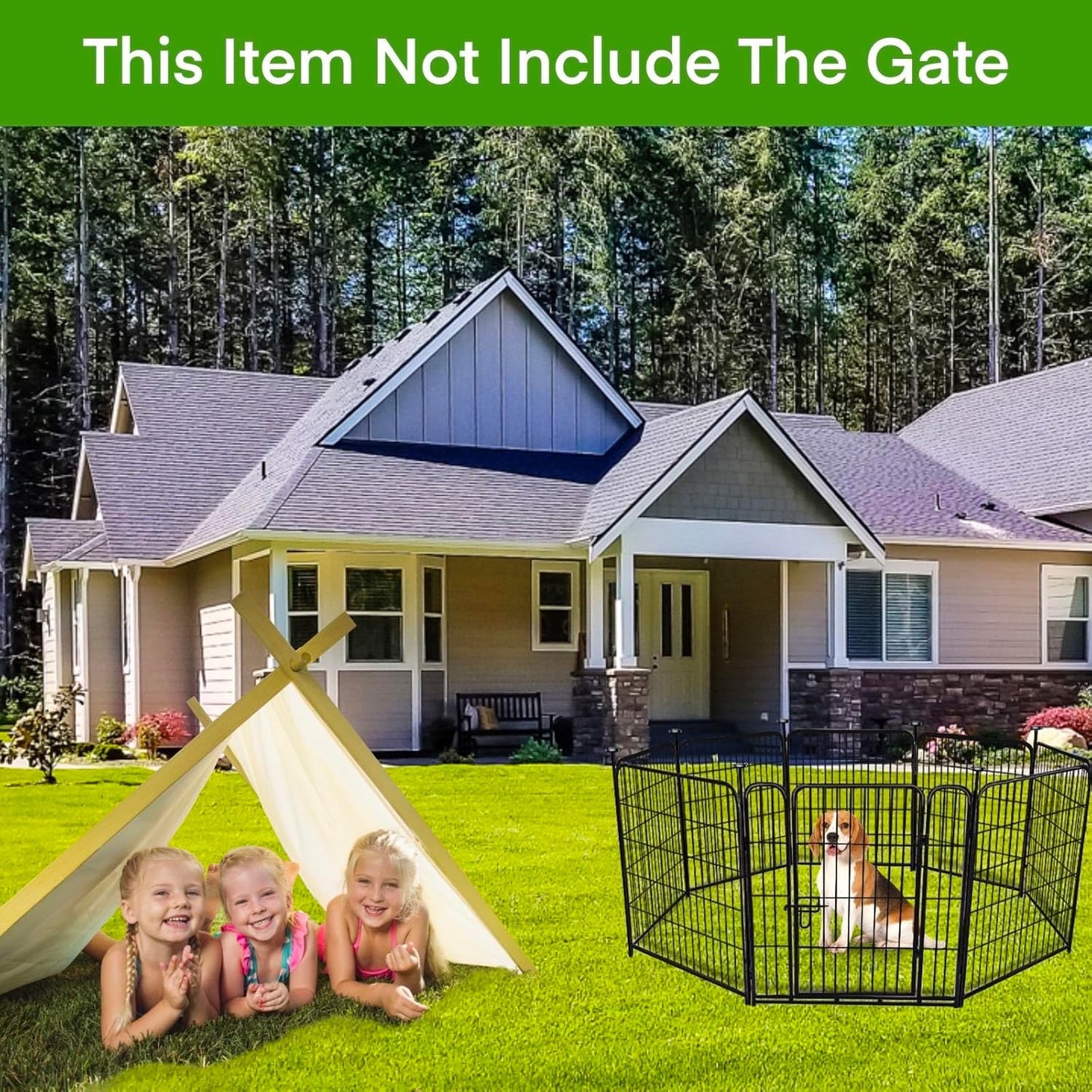 Doorless 54in(H) Garden Fence Animal Barrier, 8 Panels Total 17.7 Ft(L) Outdoor Dog Fence, Black Metal Dog Fences for The Yard, Temporary Fencing