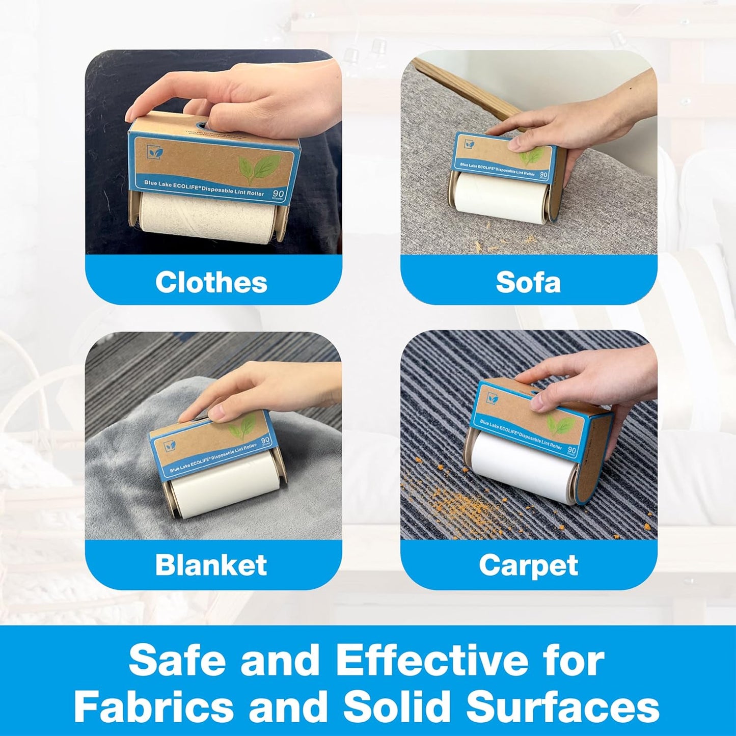 Blue Lake ECOLIFE Plastic-Free Lint Roller โ 4-Pack (360 Sheets) | Extra Sticky & Eco-Lint Remover| Ideal for Clothes, Furniture & Carpet(4 Pack-360 Sheets)