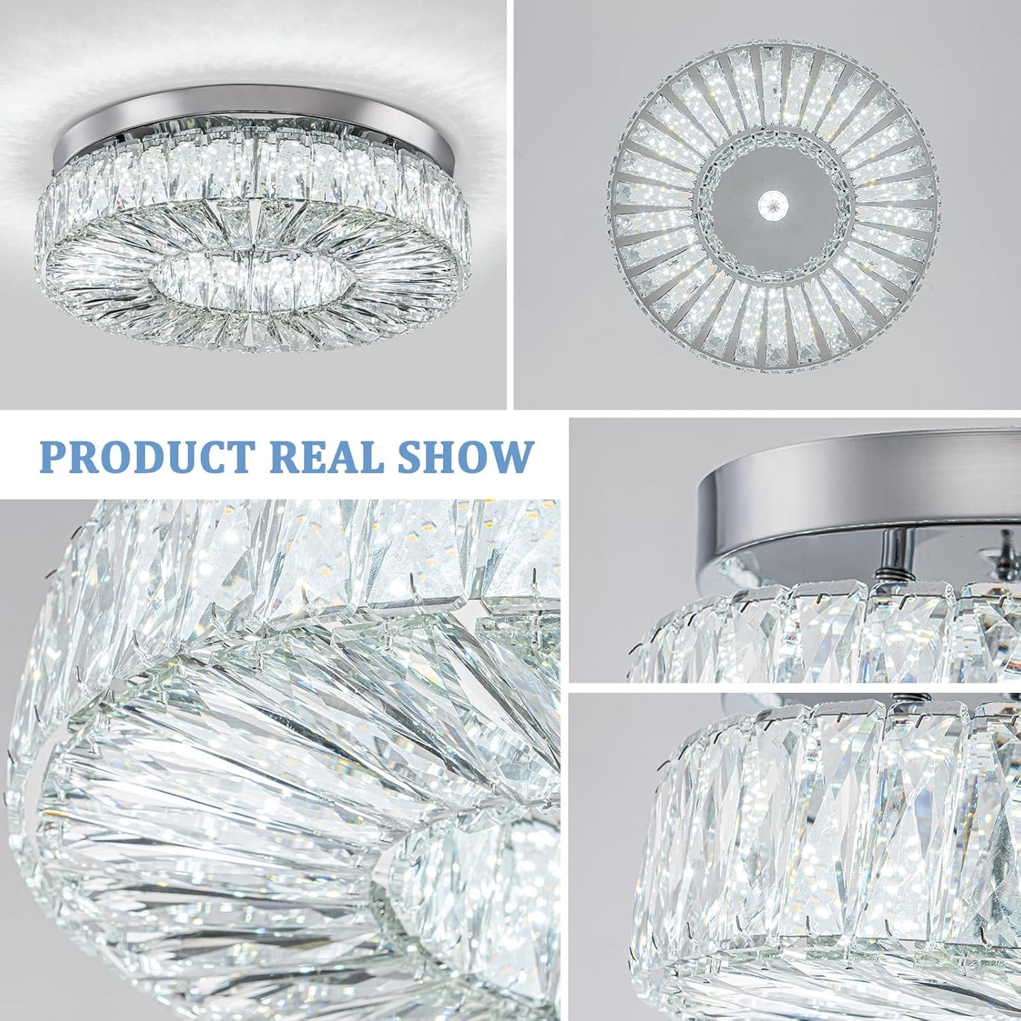 16.5" Crystal Chandelier LED Modern Flush Mount Ceiling Light Fixtures Round Ring Luxury Large Chandelier for Living Room Bedroom Dining Room Entrance (Cool white-16.5")