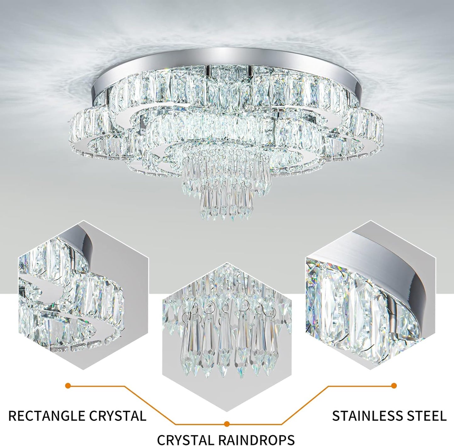 21 Inch Crystal Chandeliers with Remote Control LED Chandelier Modern Mount Flush Mount Chandelier Ceiling Light Fixtures for Bedroom Living Room Dining Room(Dimmable)