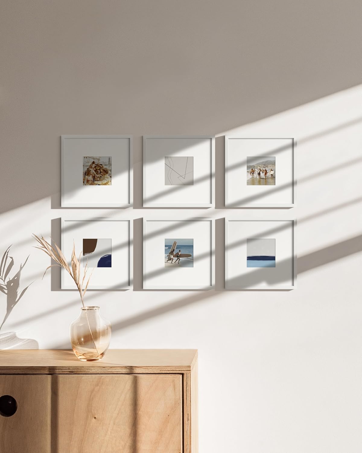 HAUS AND HUES 8x8 White Metal Picture Frames Matted to 4x4 - Features Premium Aluminum, Shatterproof Plexiglass - Ideal for Home, Room, Office (8x8 in, White, Set of 6)