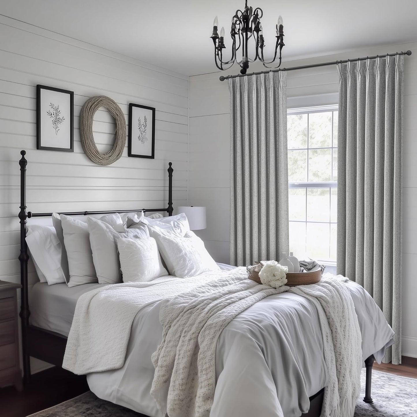 Grey Black Out Curtains 92 Inch Long for Living Room, Pinch Pleated Flax Linen Modern Insulated Drapes with Hooks Bedroom Curtain 92 Inch Length 2 Panels Set Soundproof Privacy Windows Burg(40"Wx92")