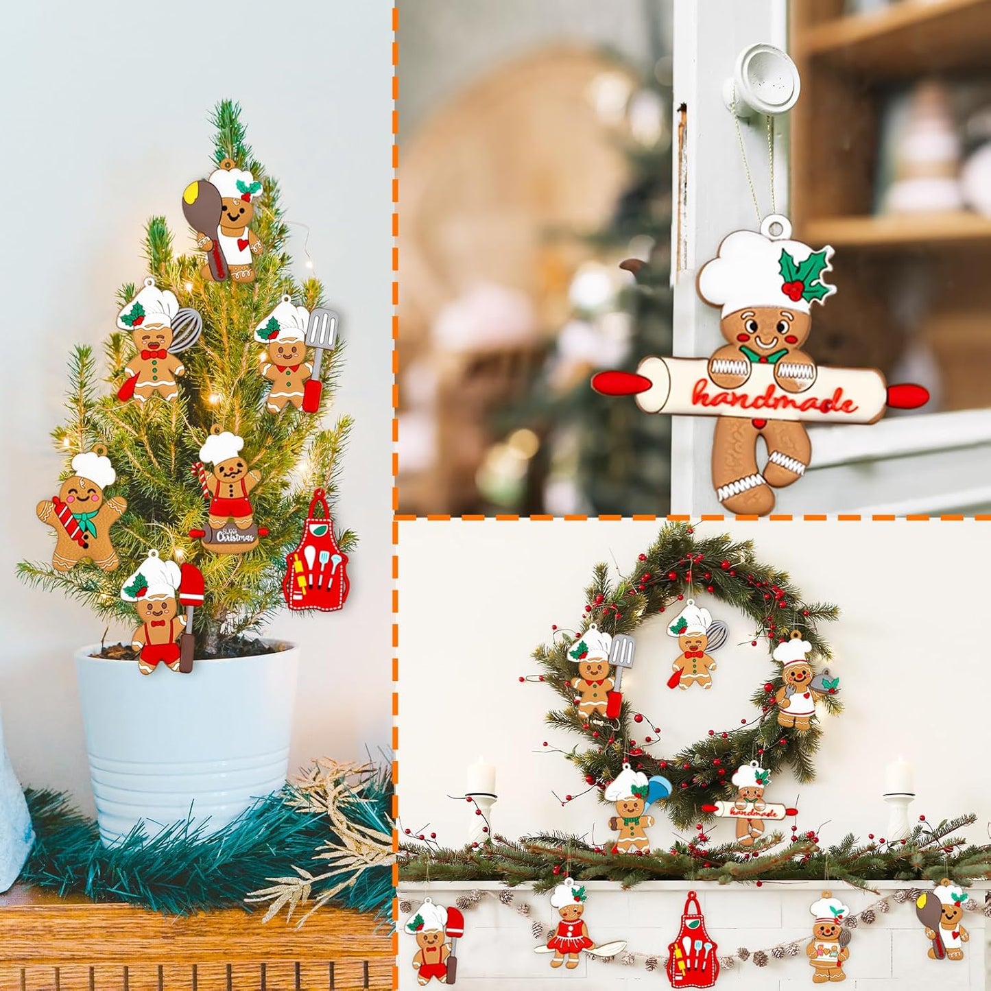 36pcs Gingerbread Christmas Decoration for Tree - Cooking Gingerbread Man Ornaments Christmas Hanging Decor for Christmas Tree Home Kitchen Decor Party Supplies