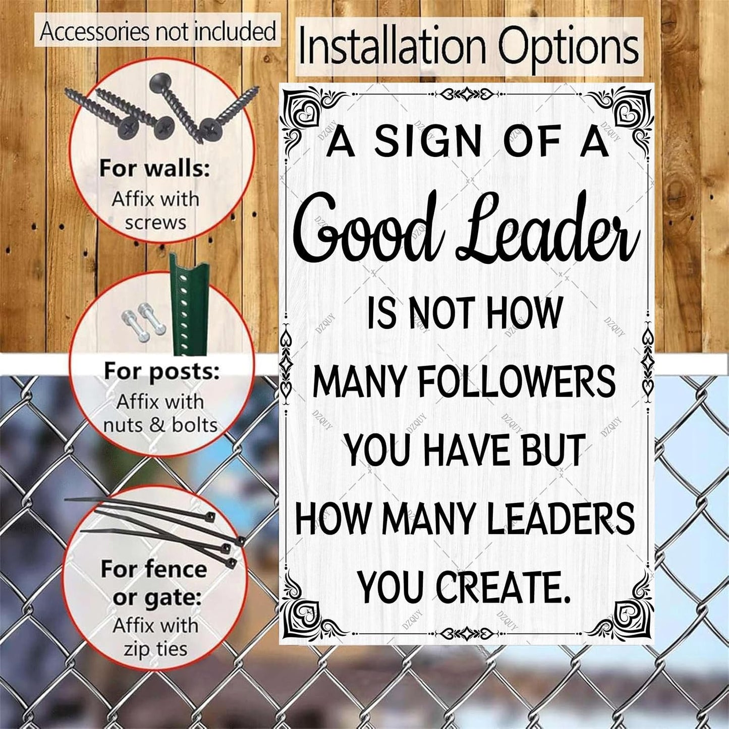 DZQUY Good Leader Metal Sign –12x8 Inches Inspirational Wall Art with Vintage Retro Design, Motivational Office & Home Decor for Living Room, Bedroom