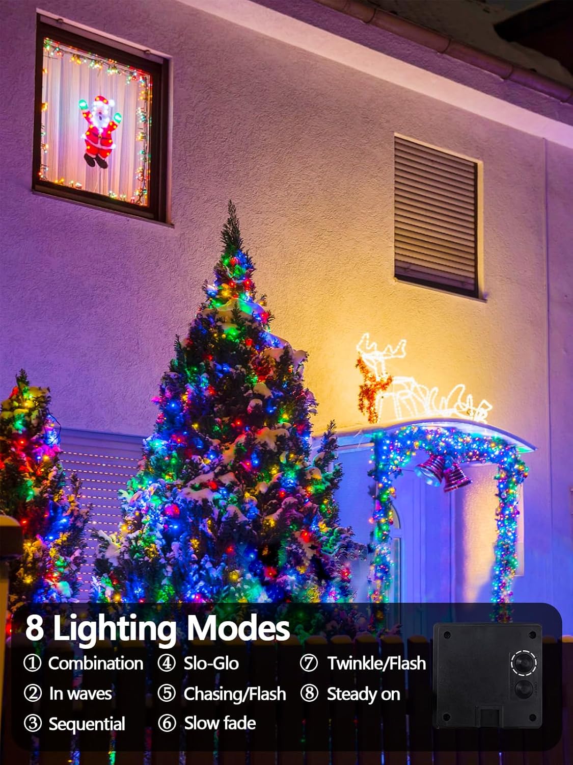 2 Pack 200 LED Solar Christmas Lights Outdoor, Solar String Lights for Outside with 8 Lighting Modes, Waterproof Green Wire Solar Powered Tree Light for Xmas Party Yard Garden Decorations (Multicolor)