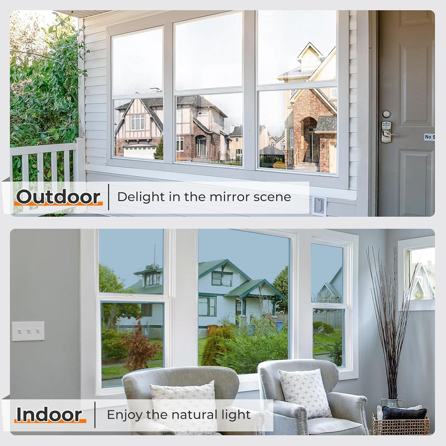 DOWELL Window Privacy Film, One Way Window Tint for Home, Static Cling Anti UV Sun Blocking Reflective Mirror Film, Heat Control See Out Not in Glass Tinting, Silver, 35.4" x 78.7"