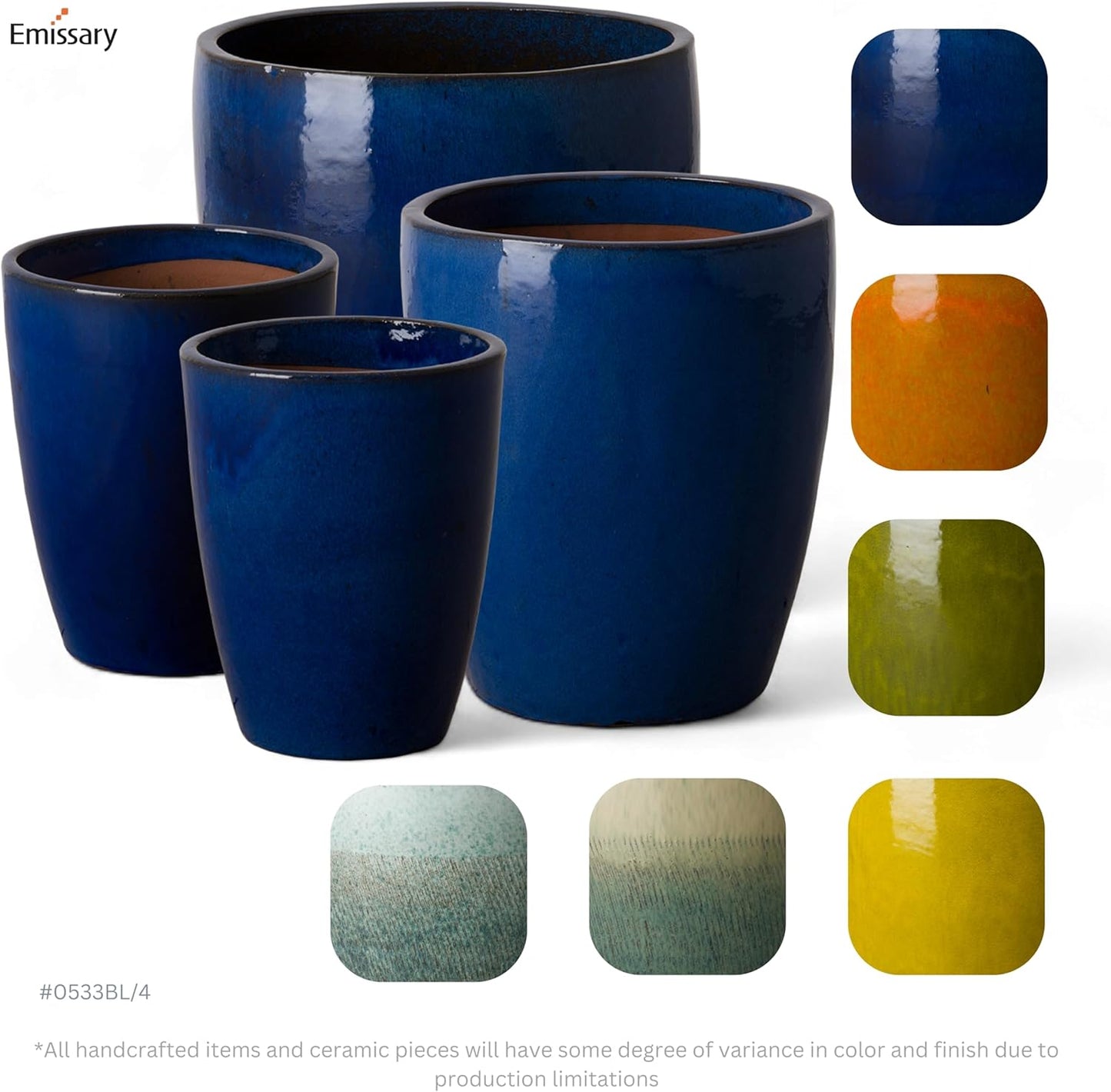 Emissary Bullet 18 in. Blue Ceramic Round Planter (18 in. L x 18 in. W x 21 in. H) with Drainage Hole