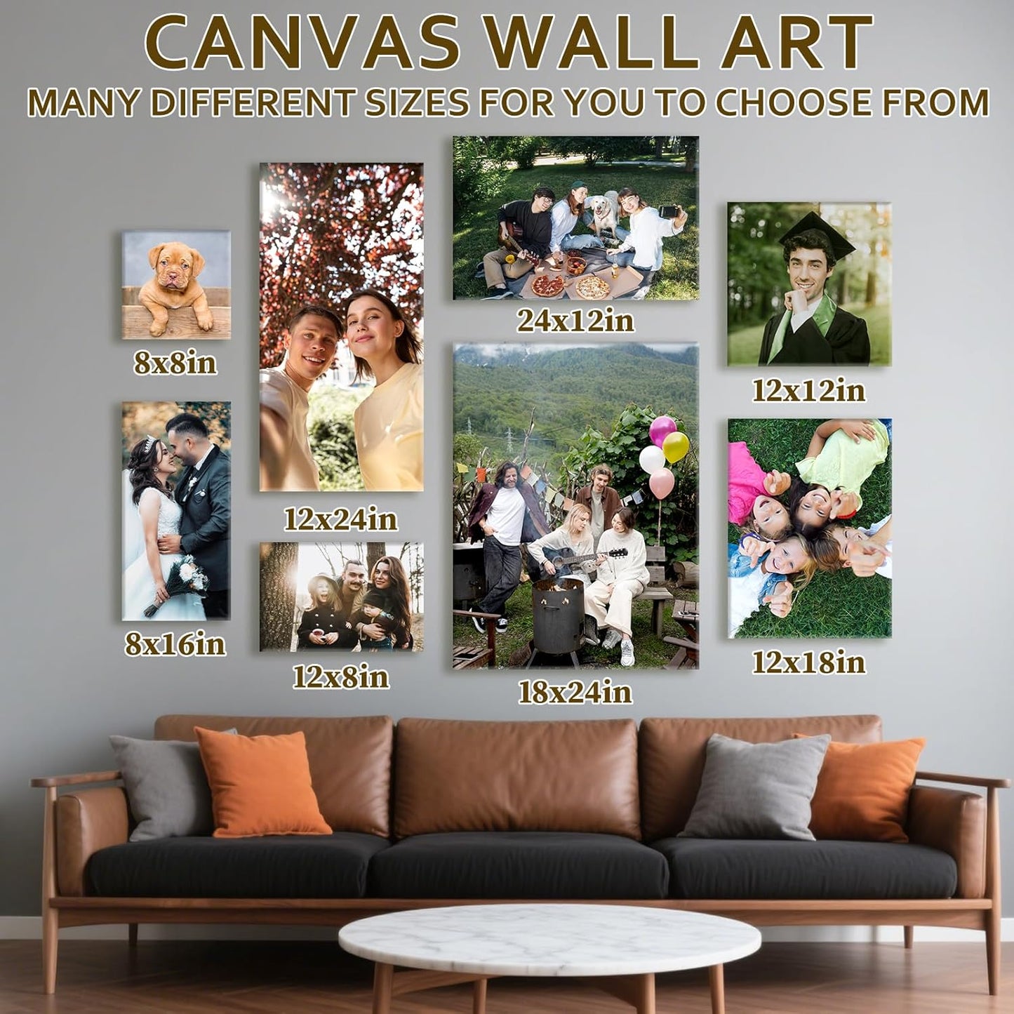 Custom Canvas Prints with Your Photos - Personalized Pictures Print, Customized Photo Gifts, Wall Art Poster Canvas Printing for Wedding, Family, Baby, Pets, Home Office Decor, Wrapped Frame 16x8