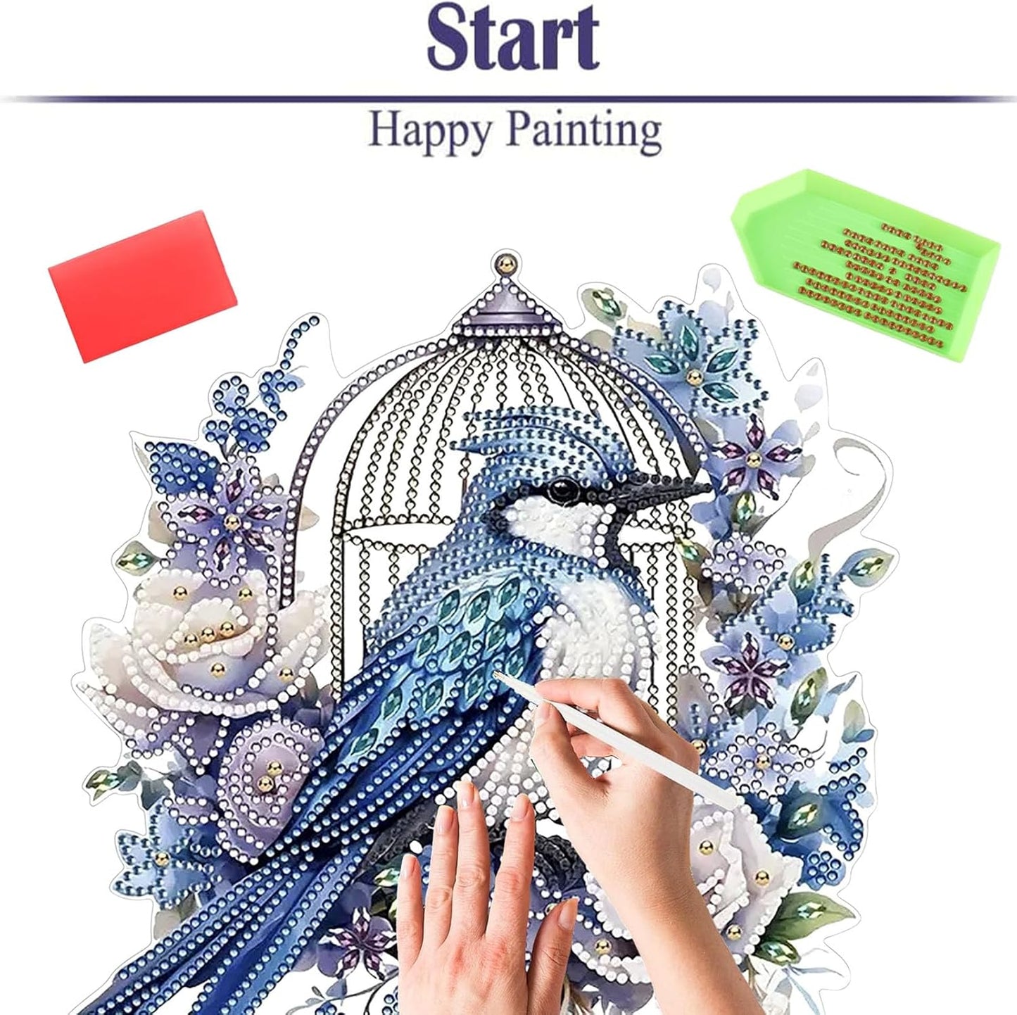 Diamond Painting Kits for Adults Beginners, 5D Full Drill Bird Crystal Art Desktop Ornament, DIY Single Sided Home Office Desk Decor, Creative Craft Gift Set with Tools